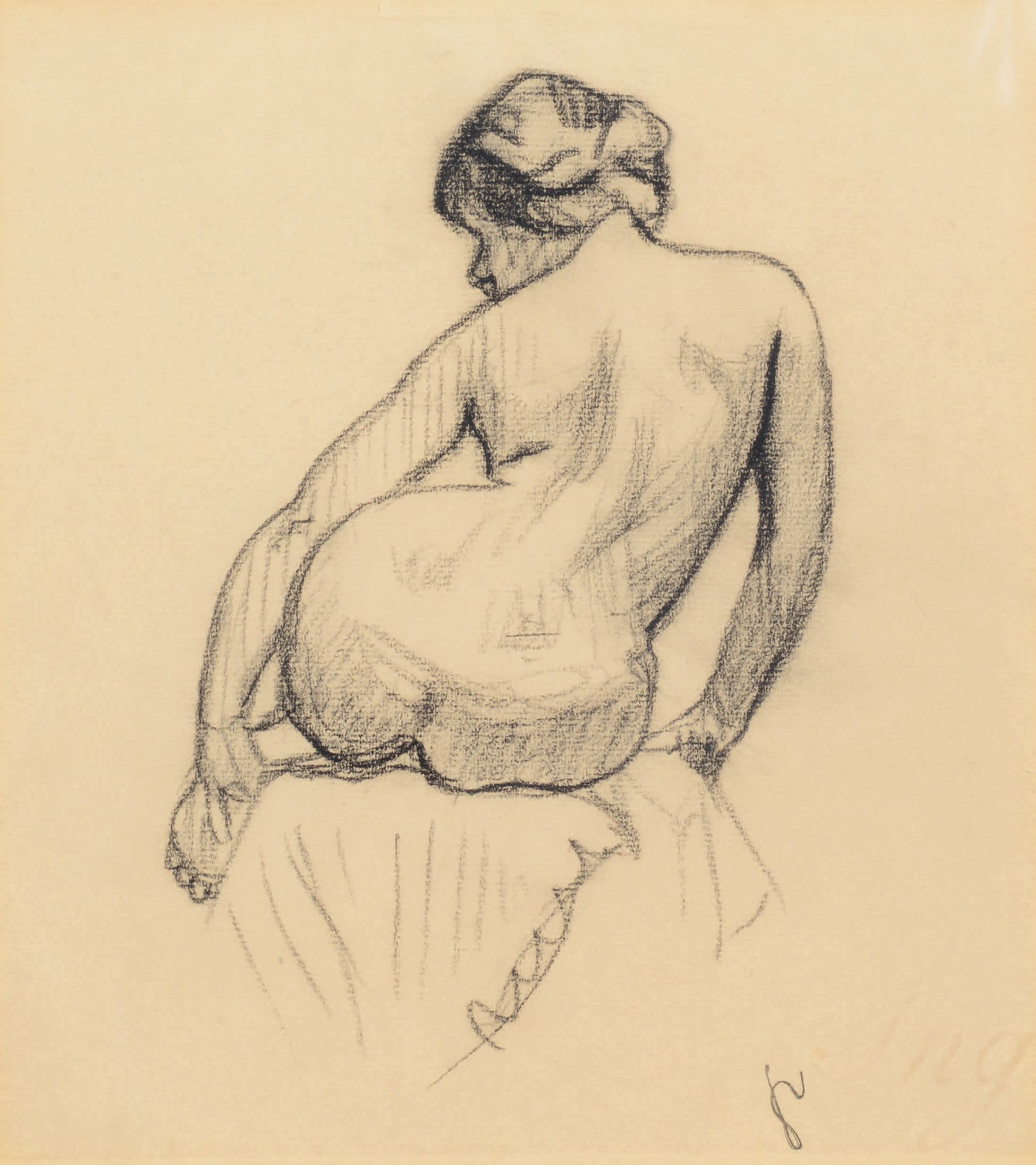 Félix VALLOTTON (1865-1925) 从后面坐着的裸体，1910年
炭笔画，右下方有签名章。
23 x 21 cm

出处：
- Jacque&hellip;