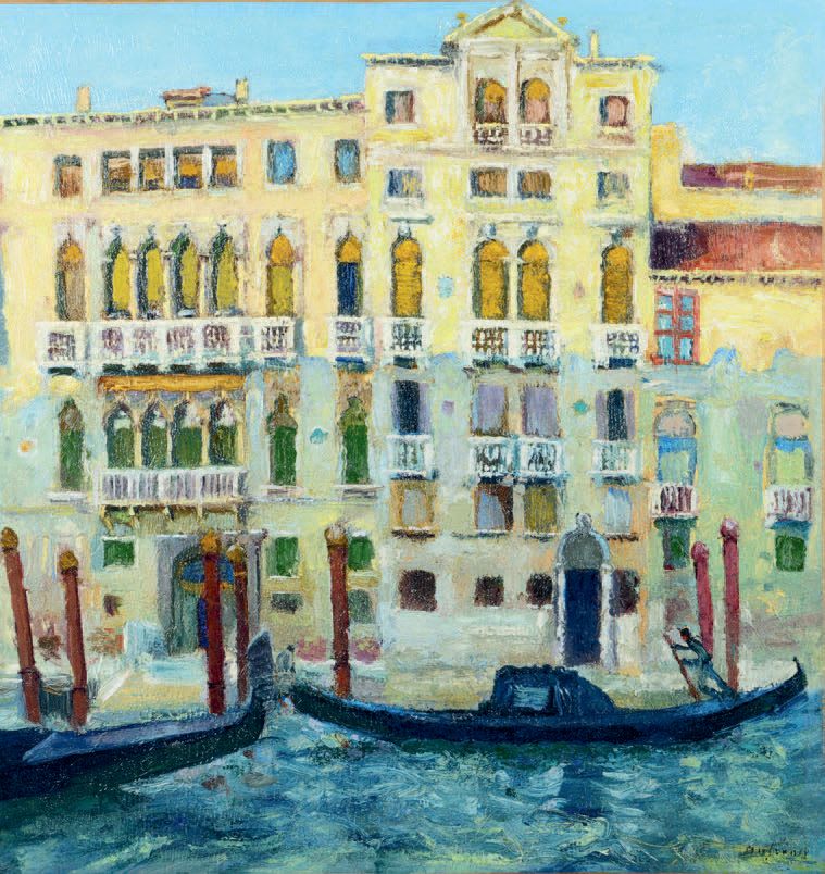 Georges DUFRENOY (1870-1943) * 威尼斯，大运河上的宫殿
布面油画，右下方签名。
76.5 x 72.5 cm