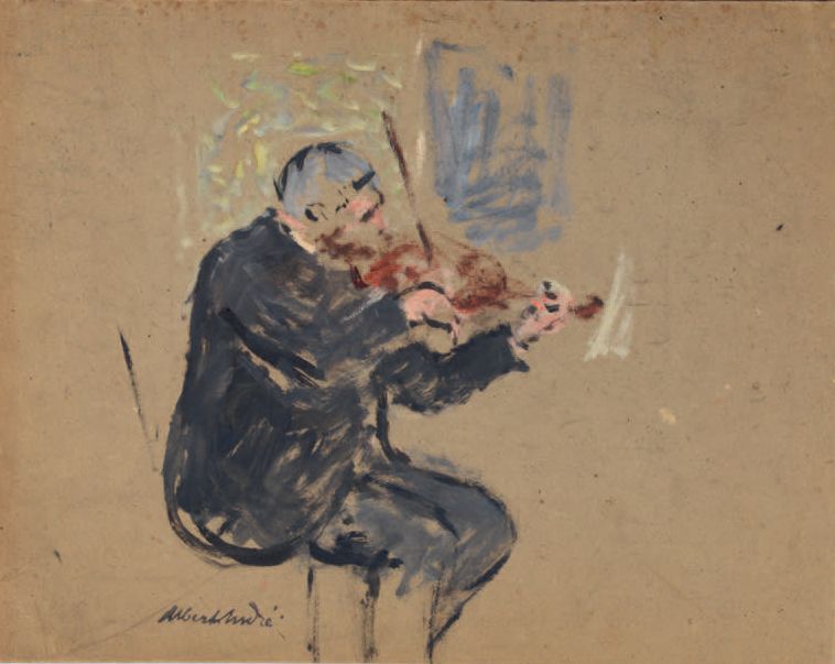 Albert ANDRÉ (1869-1954) Le violoniste
Huile sur papier, porte le timbre de la s&hellip;