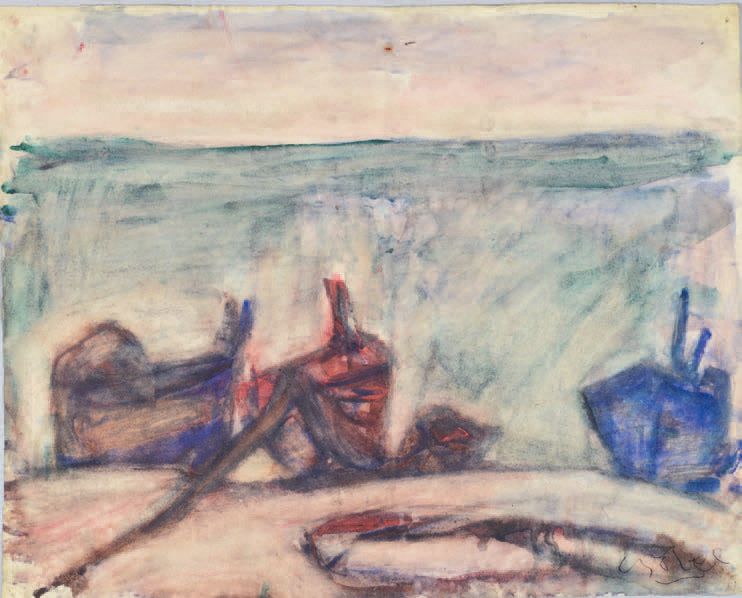 Béla Adalbert CZÓBEL (1883-1976) 退潮时的渔船
水彩水粉画，右下方有签名。
49.5 x 61.5厘米