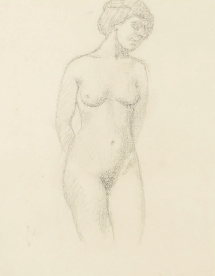 Félix VALLOTTON (1865-1925) Standing nude
Black pencil drawing and estompe, bear&hellip;