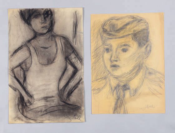 Béla Adalbert CZÓBEL (1883-1976) 穿背心的男人，打领带的男人
一幅黑色铅笔和木炭画，以及一幅木炭和炭笔画，右下方有签名（事故）。&hellip;