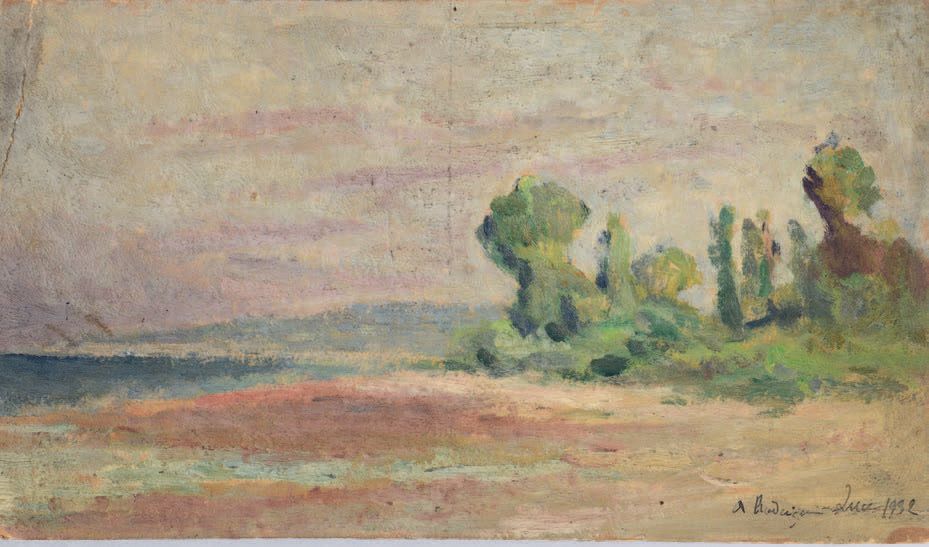 Maximilien LUCE (1858-1941) 风景，1932年
木板油画，右下方有签名、日期和题词（事故）。
16 x 27.5 cm

出处：
- &hellip;