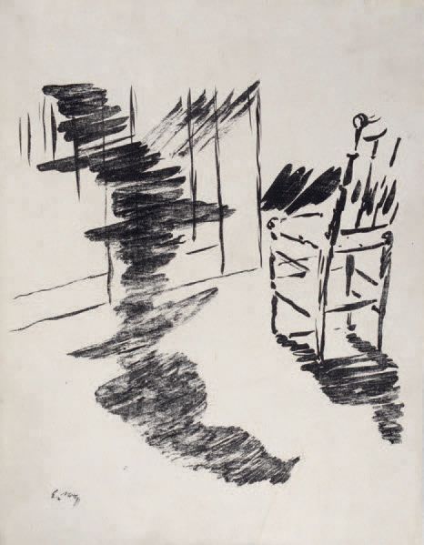 Édouard MANET (1832-1883) 乌鸦》的椅子插图，这是埃德加-
Poe的一首诗。
石头上的水洗亲笔签名，印在chine上，有衬里（底部有长的&hellip;