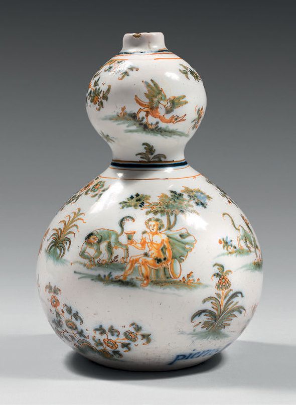 MOUSTIERS Raro e bellissimo piccolo vaso di terracotta a forma di calabash decor&hellip;