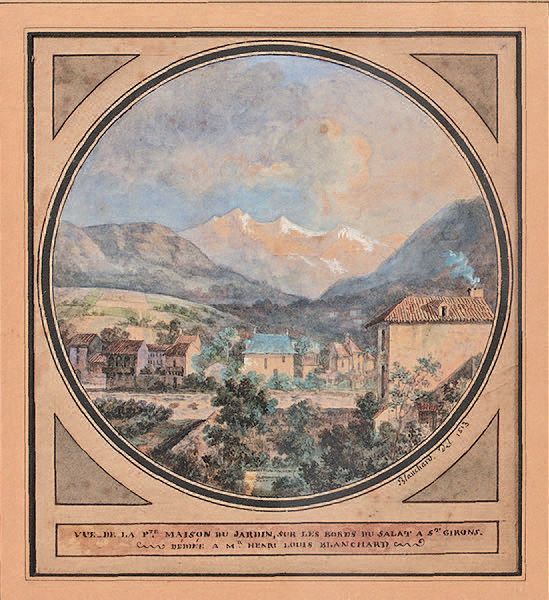Laurent BLANCHARD (Valence 1762 - Paris 1819) 里昂附近的皮埃尔-赛斯城堡景观
圣吉隆的萨拉特河畔，花园中的小房子景&hellip;