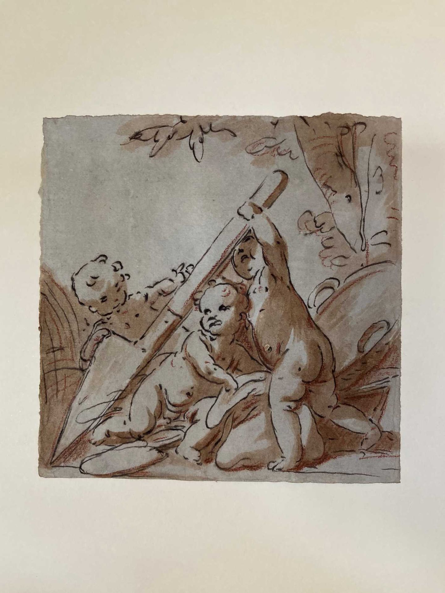 Null 18世纪荷兰学校，Jacob de WIT Putti的随行人员 钢笔和棕色墨水，棕色水墨和红色粉笔 15.5 x 15 cm