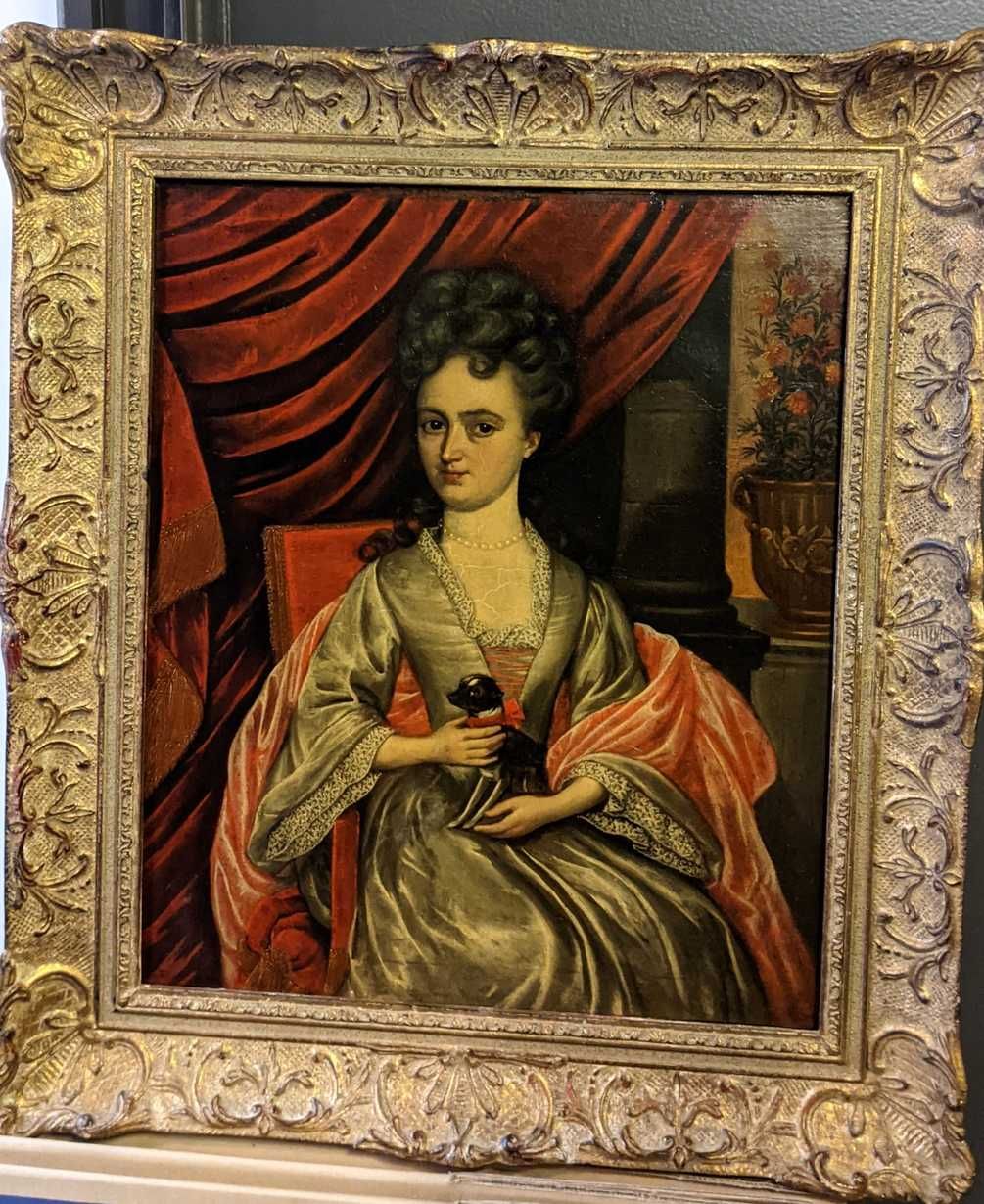 Null 格拉菲尼夫人的肖像或年轻女子抱着一只坐在她腿上的小狗的肖像

帆布，背面花瓶下有MIGNARD的标签。

在两个手写的销售标签的背面有标题，其中一个是&hellip;
