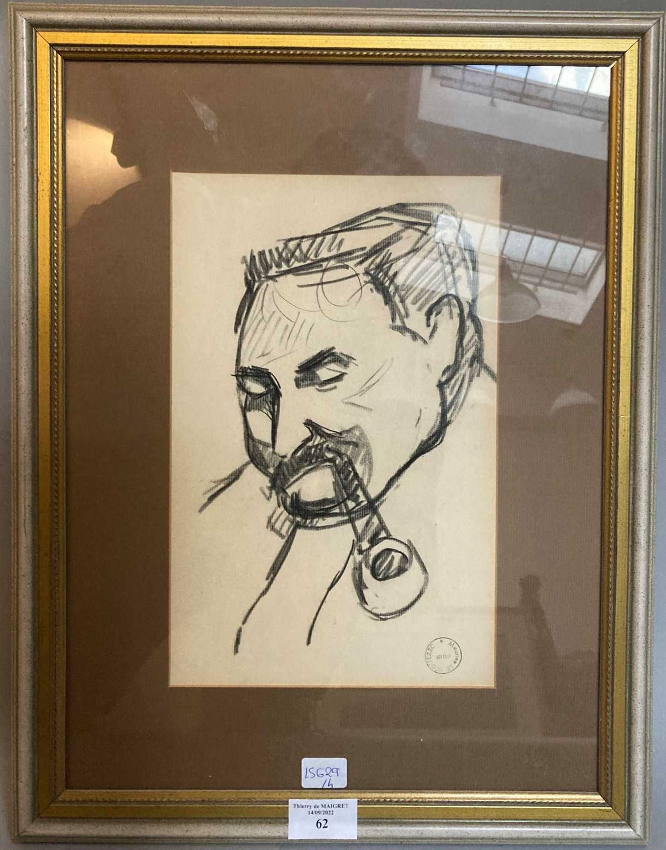 Null 叼着烟斗的男人画像

纸上炭笔

莫里斯-勒-斯库埃泽克工作室的邮票

28,5 x 18 cm