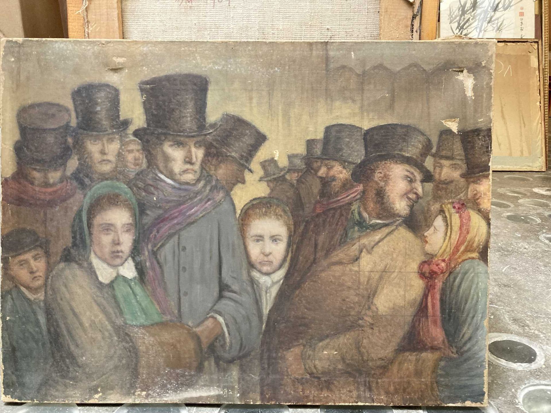 Null 20世纪的学校

冬天的人群

布面油画，瓷砖工程

49 x 65厘米

(事故)