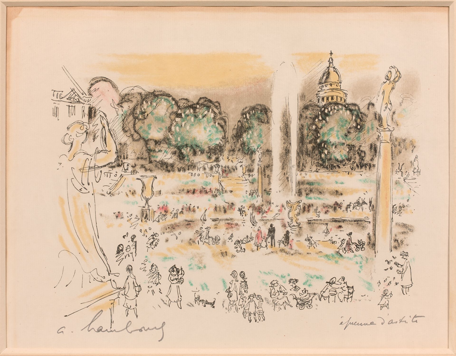 Null André HAMBOURG (1909-1999)《卢森堡的孩子》 左下角有签名的彩色石版画，注有 "épreuve d'artiste"。有框。2&hellip;