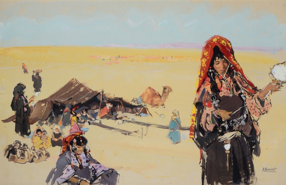 Null Albert BRENET (1903-2005) 

Bedouin camp in the Tunisian south

Gouache sig&hellip;