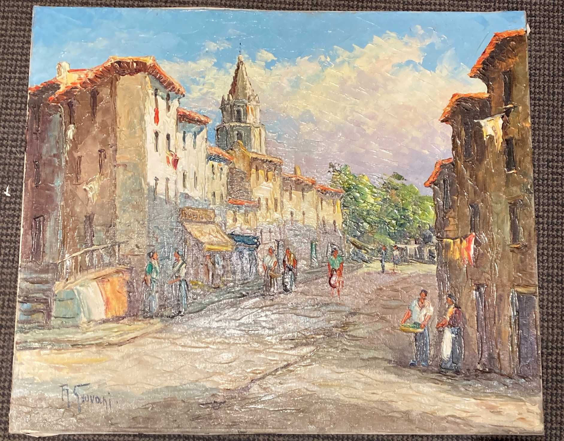 Null Modern school 

Village street 

Oil on canvas signed Gravani? 

46 x 55 cm