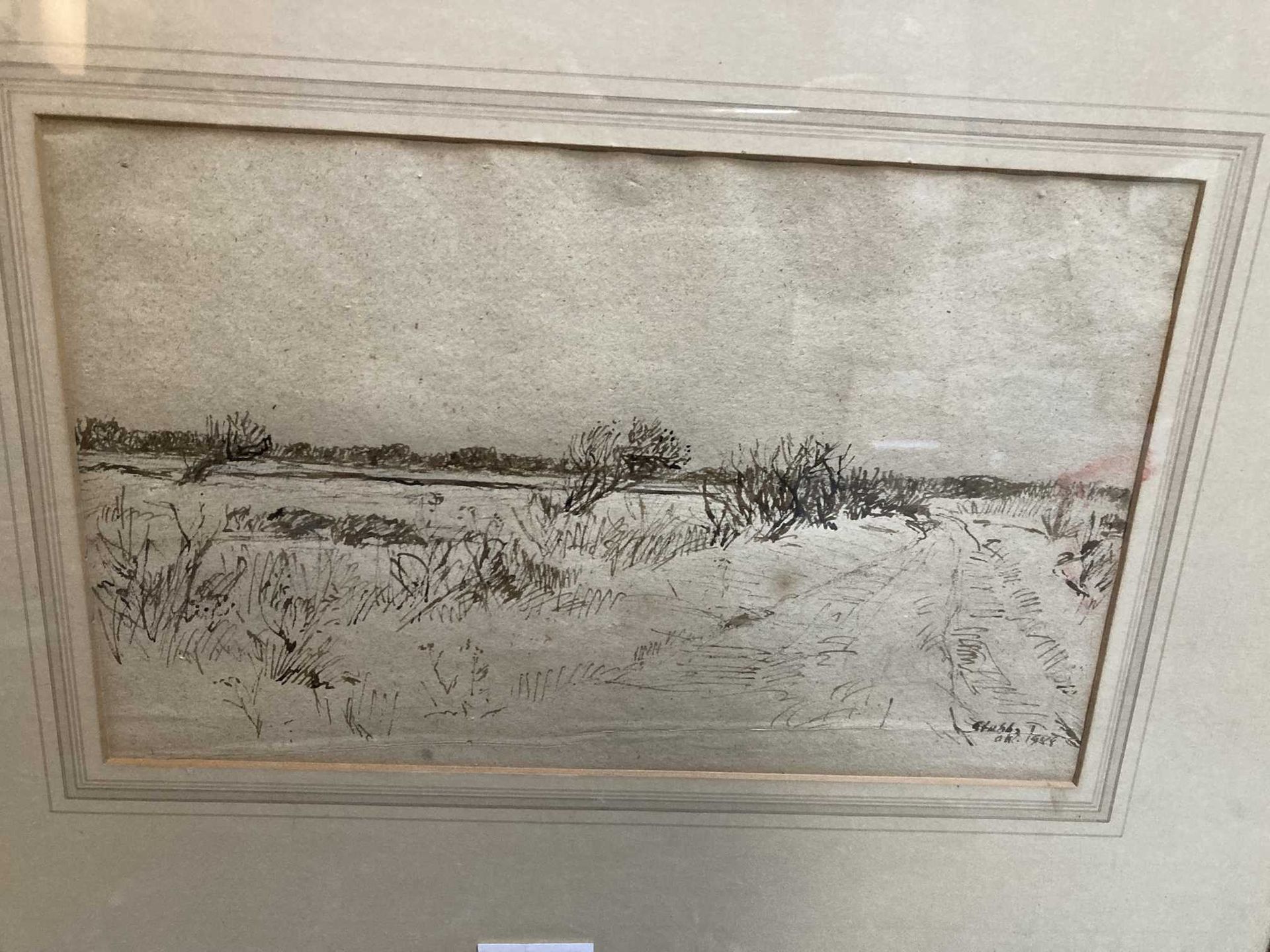 Null 20世纪的学校

景观与湖泊

纸上黑墨水，签名模糊不清

18 x 30厘米

(磨损和污损)