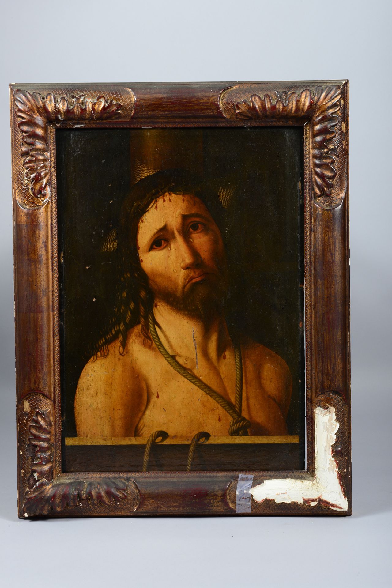 École ITALIENNE du XIXe siècle, d'après Antonello de MESSINE 悲伤的基督
面板，一块木板，没有镶边。&hellip;