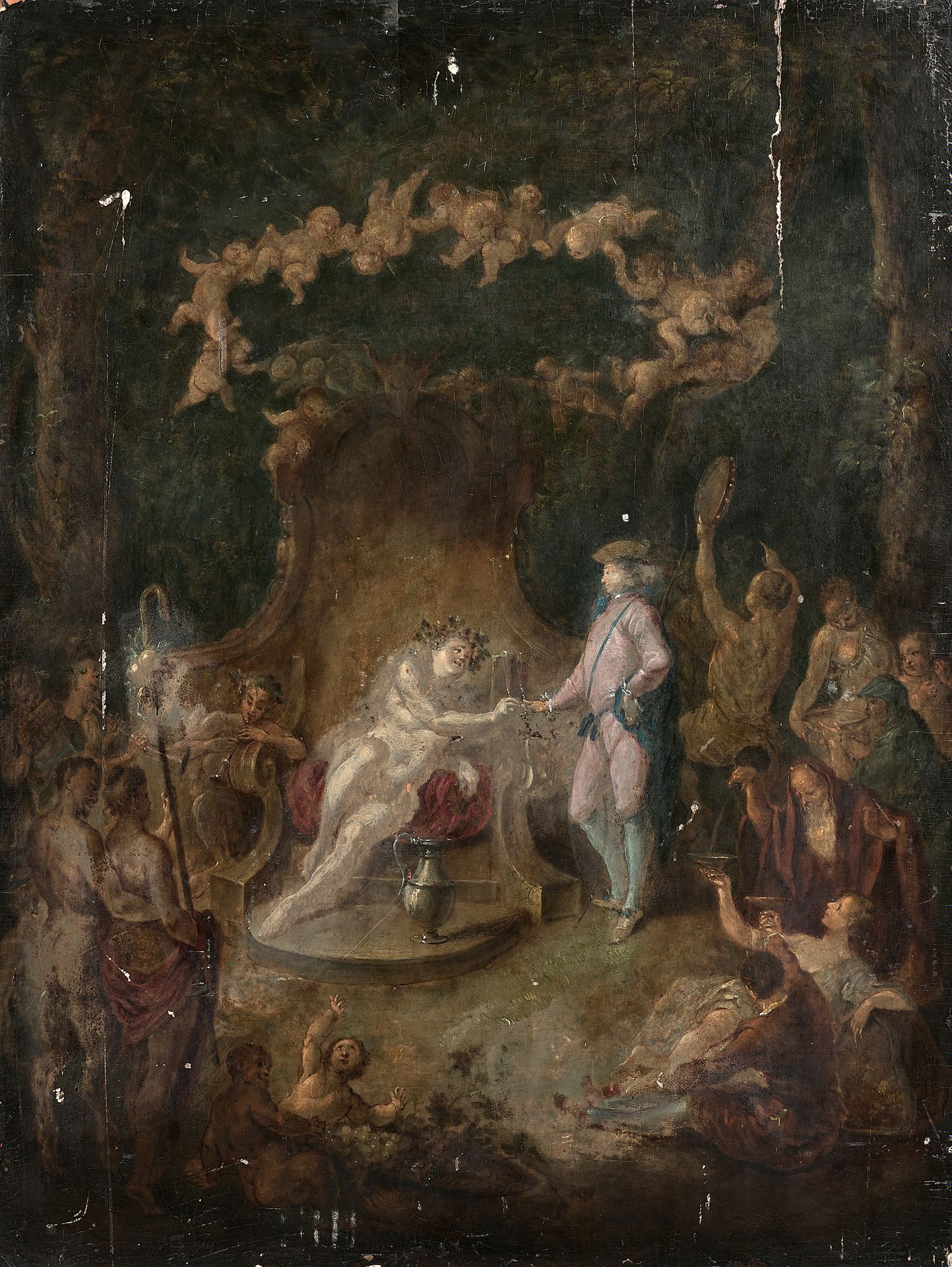 Attribué à Jean-Jacques SPOEDE (1680-1757) Tribute to Bacchus
Parqueted panel.
6&hellip;