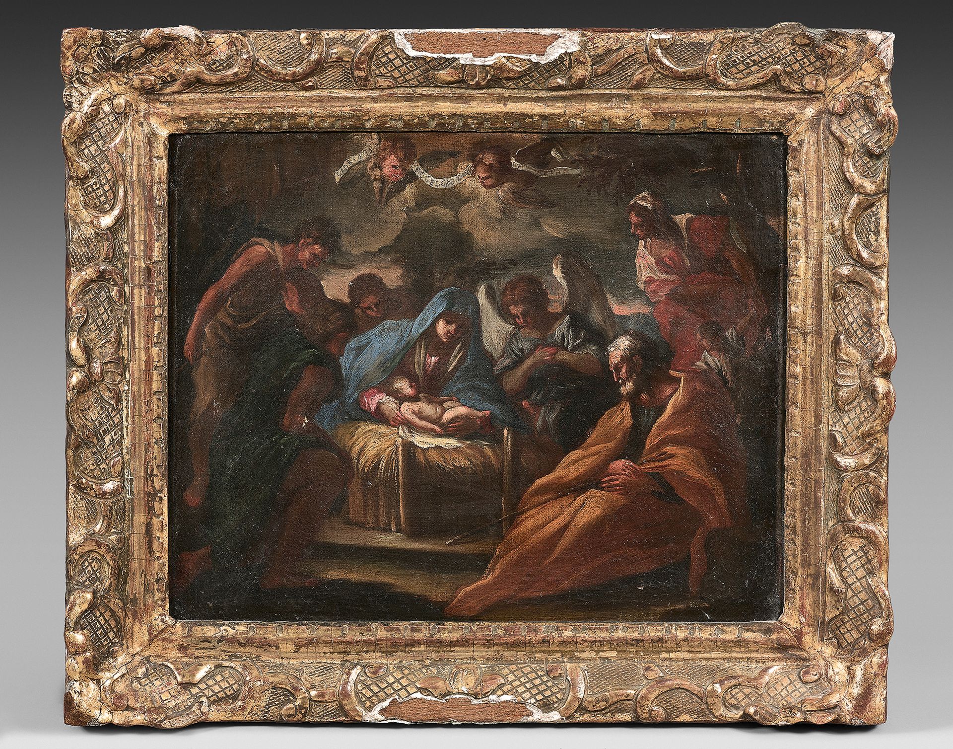 École ROMAINE du XVIIe siècle The Adoration of the shepherds
Canvas.
33,5 x 39,5&hellip;