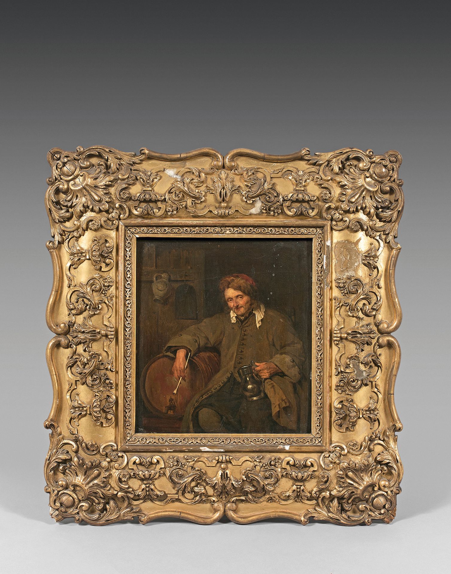 École HOLLANDAISE du XVIIe siècle, atelier de Gabriel METSU 拿着烟斗的男人
橡木板，一块木板，没有镶&hellip;