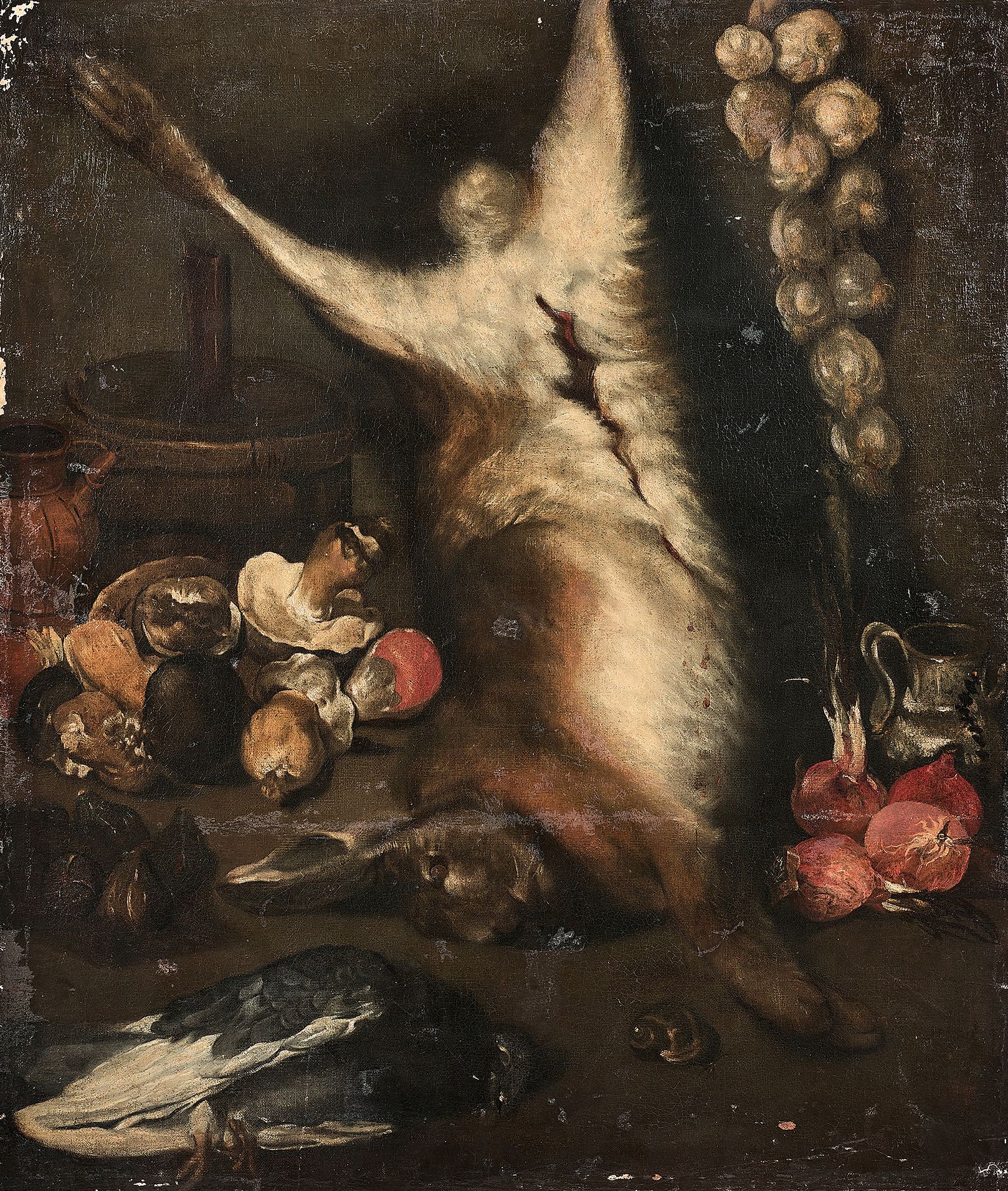 Attribué à Paolo CATTAMARA (actif à Naples à la fin du XVIIe siècle) 静物画：野兔和蘑菇
帆&hellip;