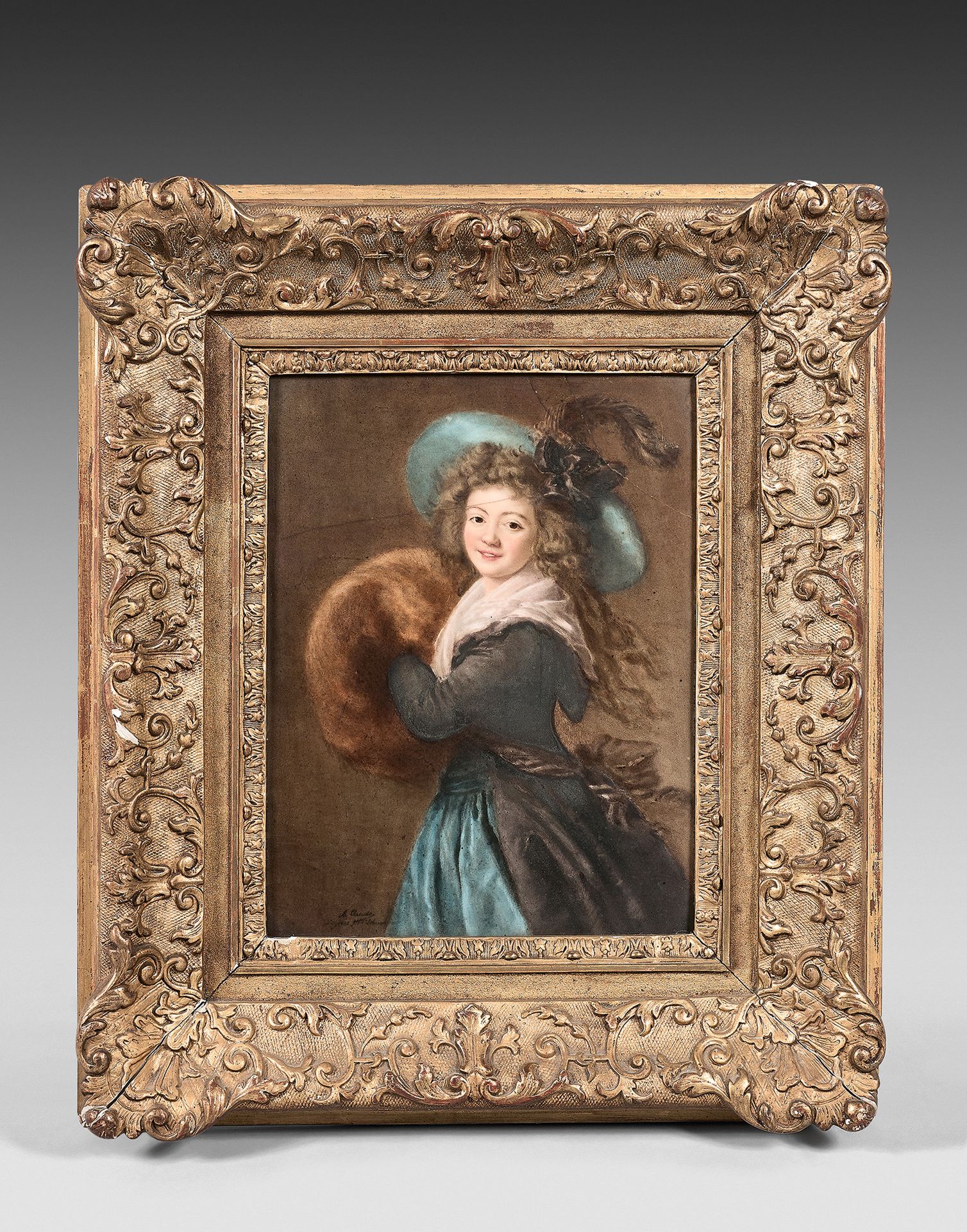 A. CLAUDE (actif au XIXe siècle) 莫莱-雷蒙德夫人的画像
瓷器。
27 x 20 cm
左下角署名：A.克劳德/在勒布伦夫人之后&hellip;