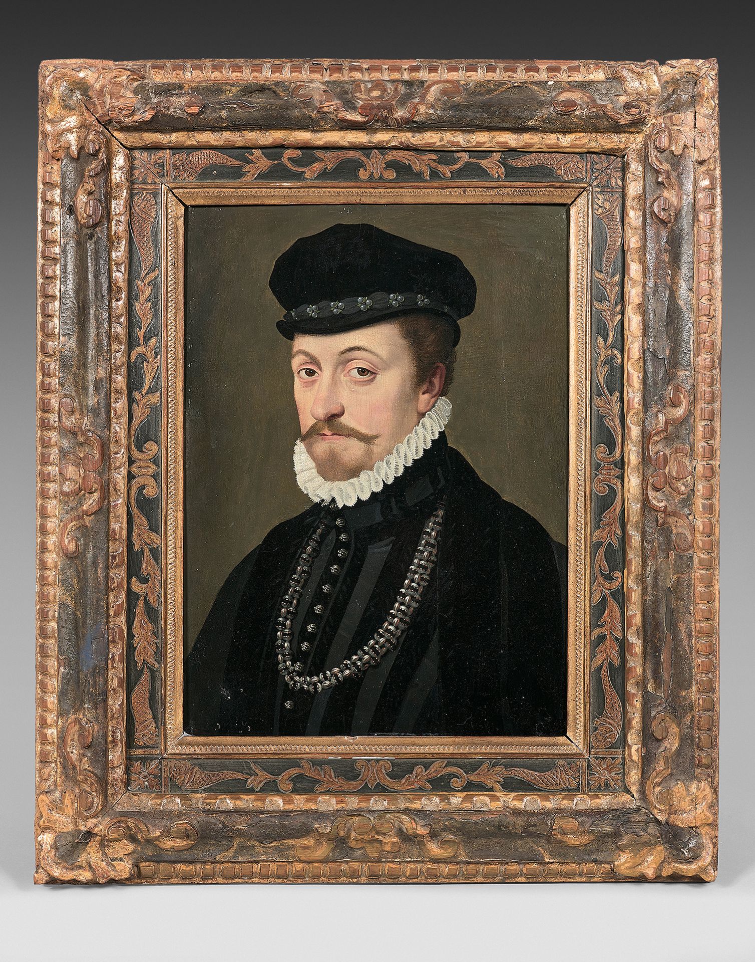École FRANÇAISE vers 1600 Portrait of a man with a ruff
Reinforced panel.
35 x 2&hellip;
