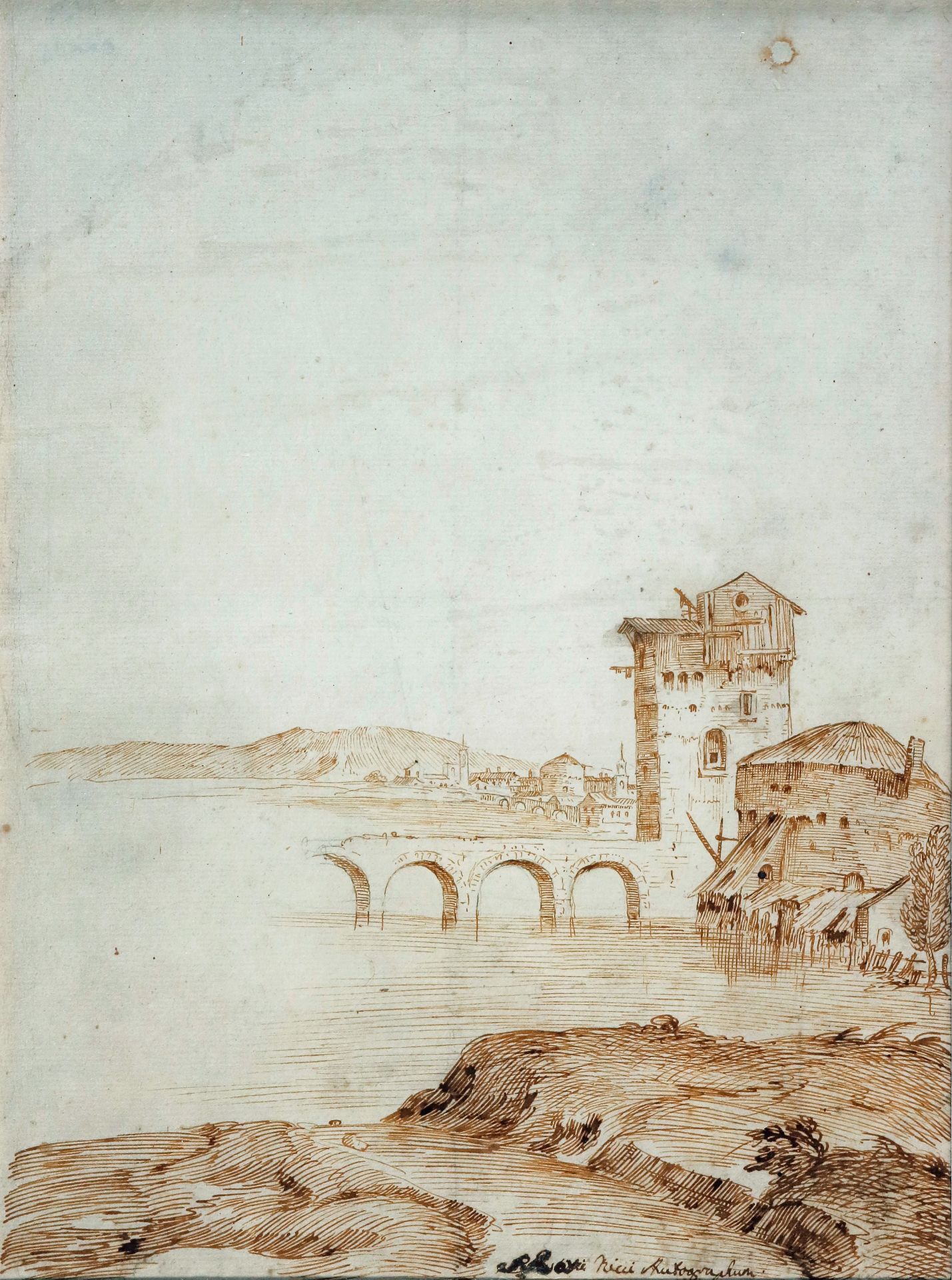 École VÉNITIENNE vers 1700 Ponte Rotto
钢笔和棕色墨水。
右下方注有Ricci Autographum。
26,5 x 2&hellip;