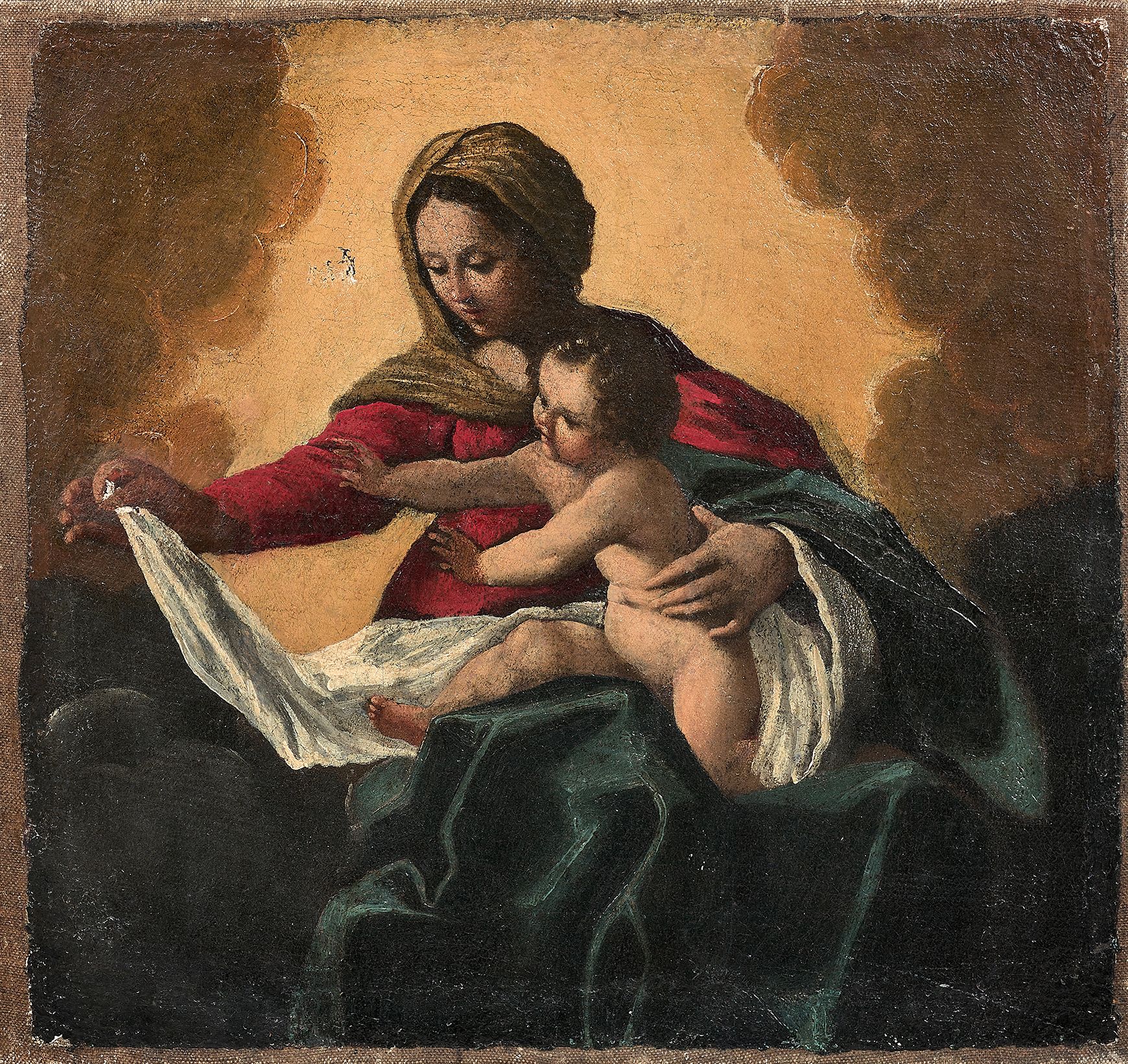 École ITALIENNE du XVIIe siècle Vierge à l'Enfant
Toile.
32 x 34,5 cm
Accident.
&hellip;