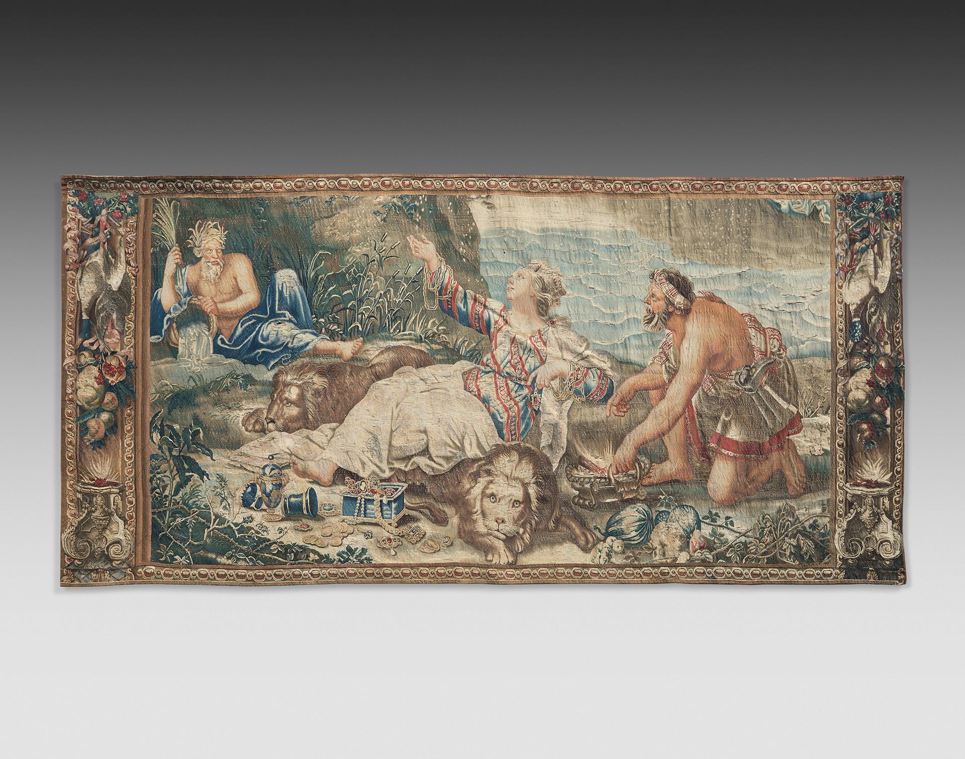 Null 圣克卢画廊Saisons挂毯中的 "L'Hiver "挂毯的重要片段，出自皮埃尔-米尼亚尔之手。
鸭子和水果的边框归功于布兰-德-丰特奈，戈贝兰的制造&hellip;
