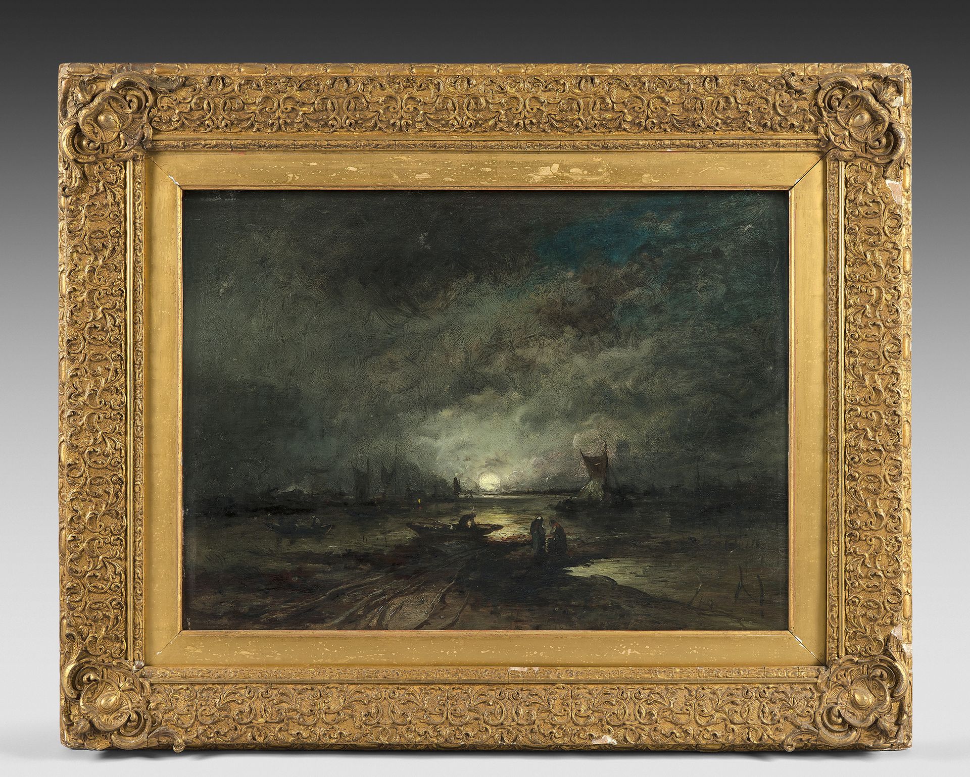 Attribué à Willem MARIS (1844-1910) Pêcheurs au clair de lune
Panneau.
42 x 55 c&hellip;