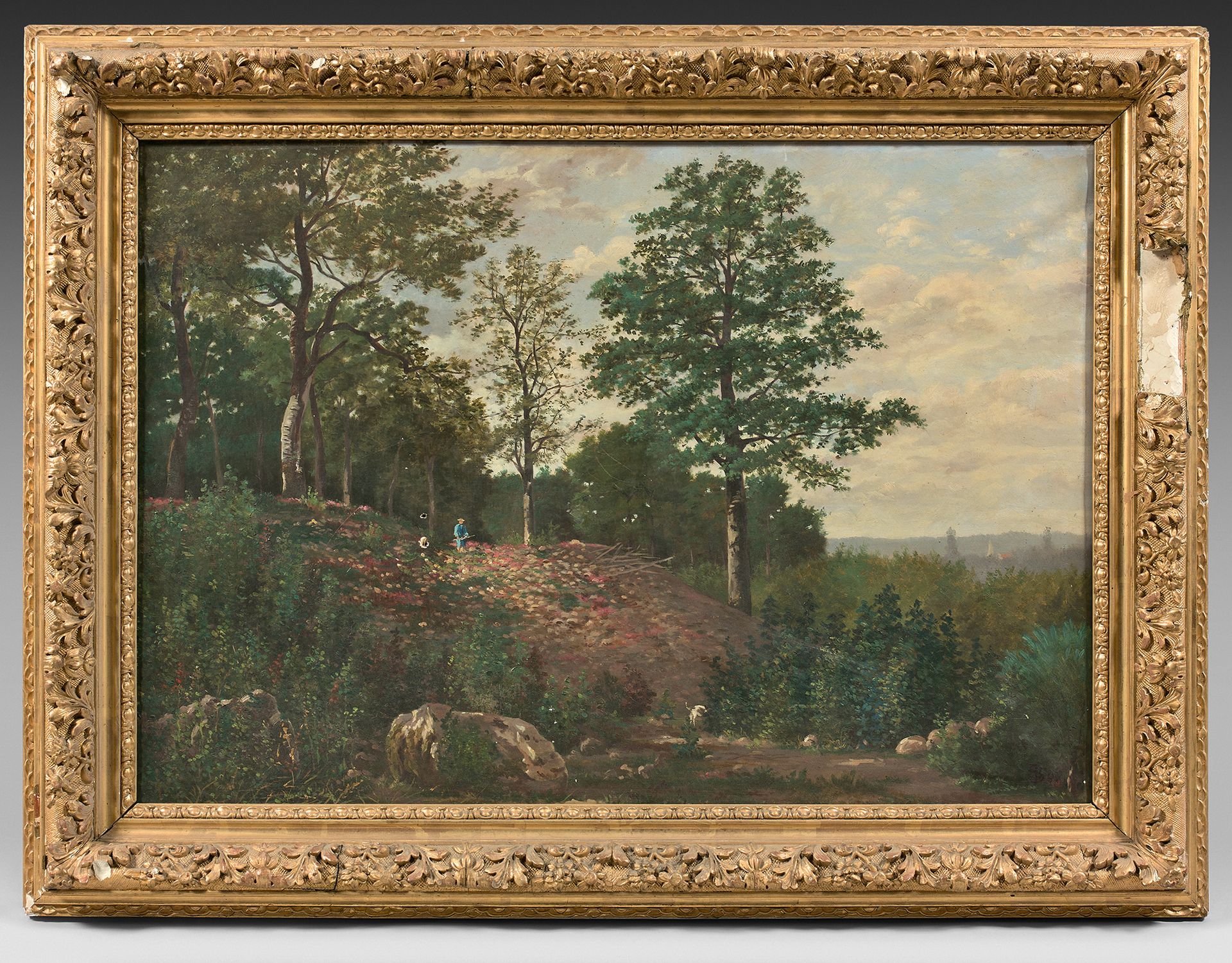 École PROVENÇALE vers 1860 Paysage de forêt
Toile.
57 x 82 cm
Accidents.