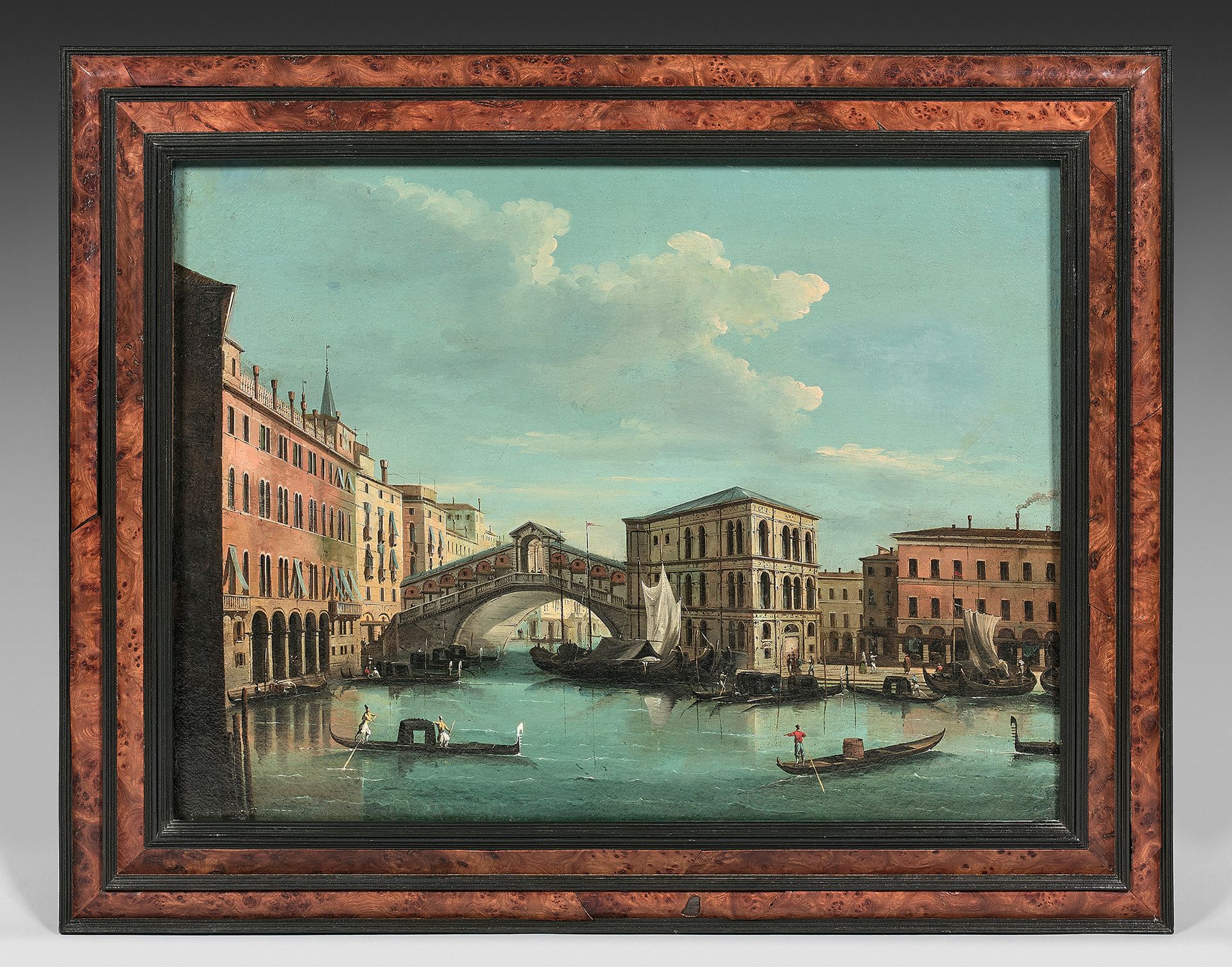 École ITALIENNE vers 1820, suiveur de CANALETTO 里亚托桥
帆布。
49.5 x 65.5厘米
重现了保存在温莎城&hellip;