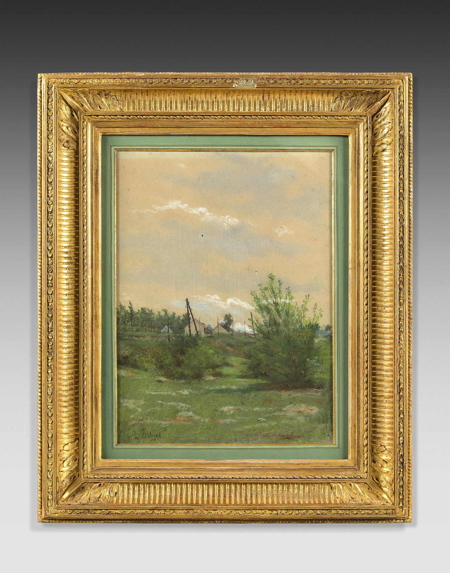 Louis DEBRAS (Péronne 1819 - Paris 1899) 一个村庄的景色
米色纸上的粉笔画。
29 x 23 cm
左下角签有L.德布拉&hellip;