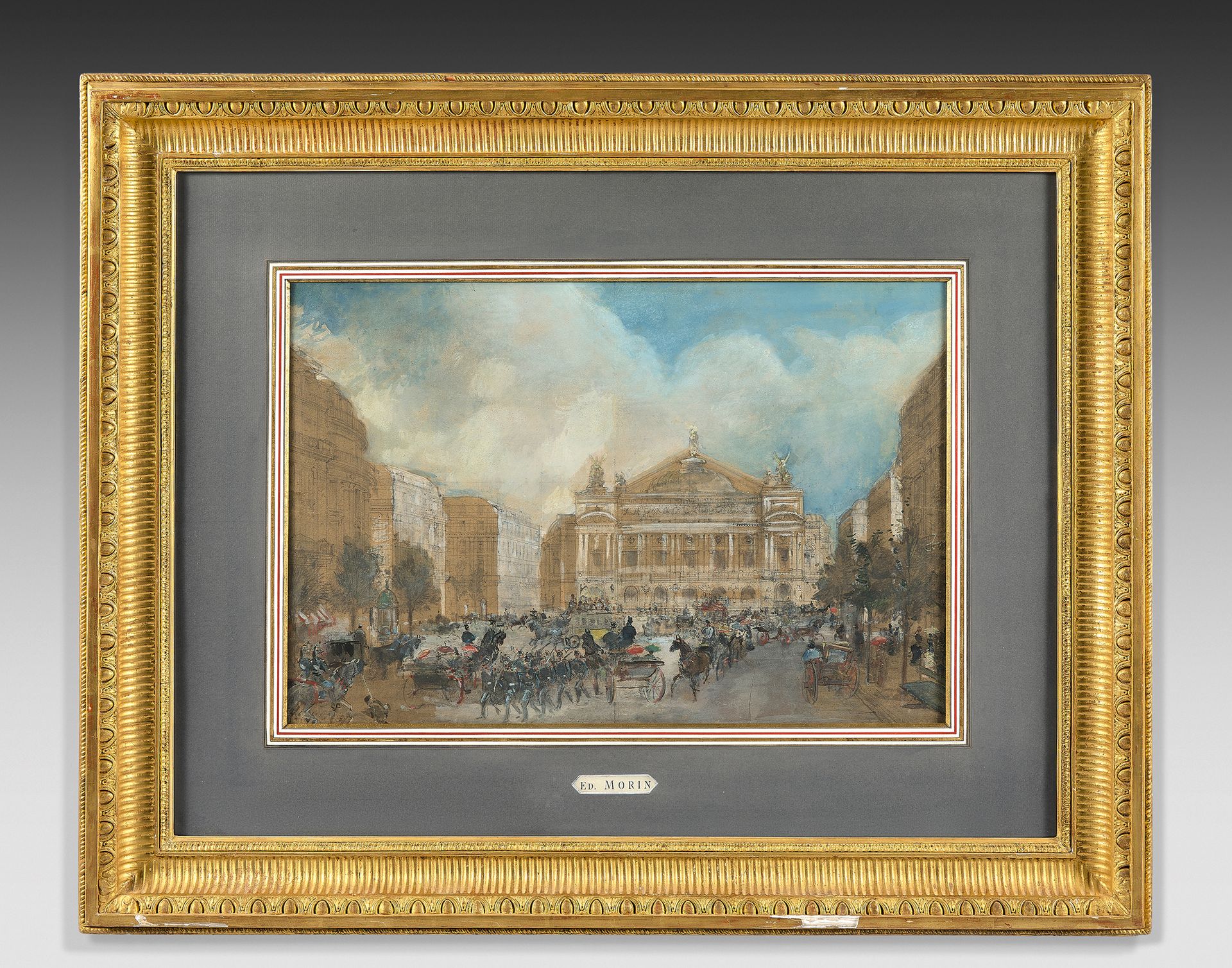 Edmond MORIN (Le Havre 1824 - Sceaux 1882) 巴黎的大道和卡尼尔歌剧院
水彩和水粉，黑色铅笔线，棕色纸上。
30 x 4&hellip;