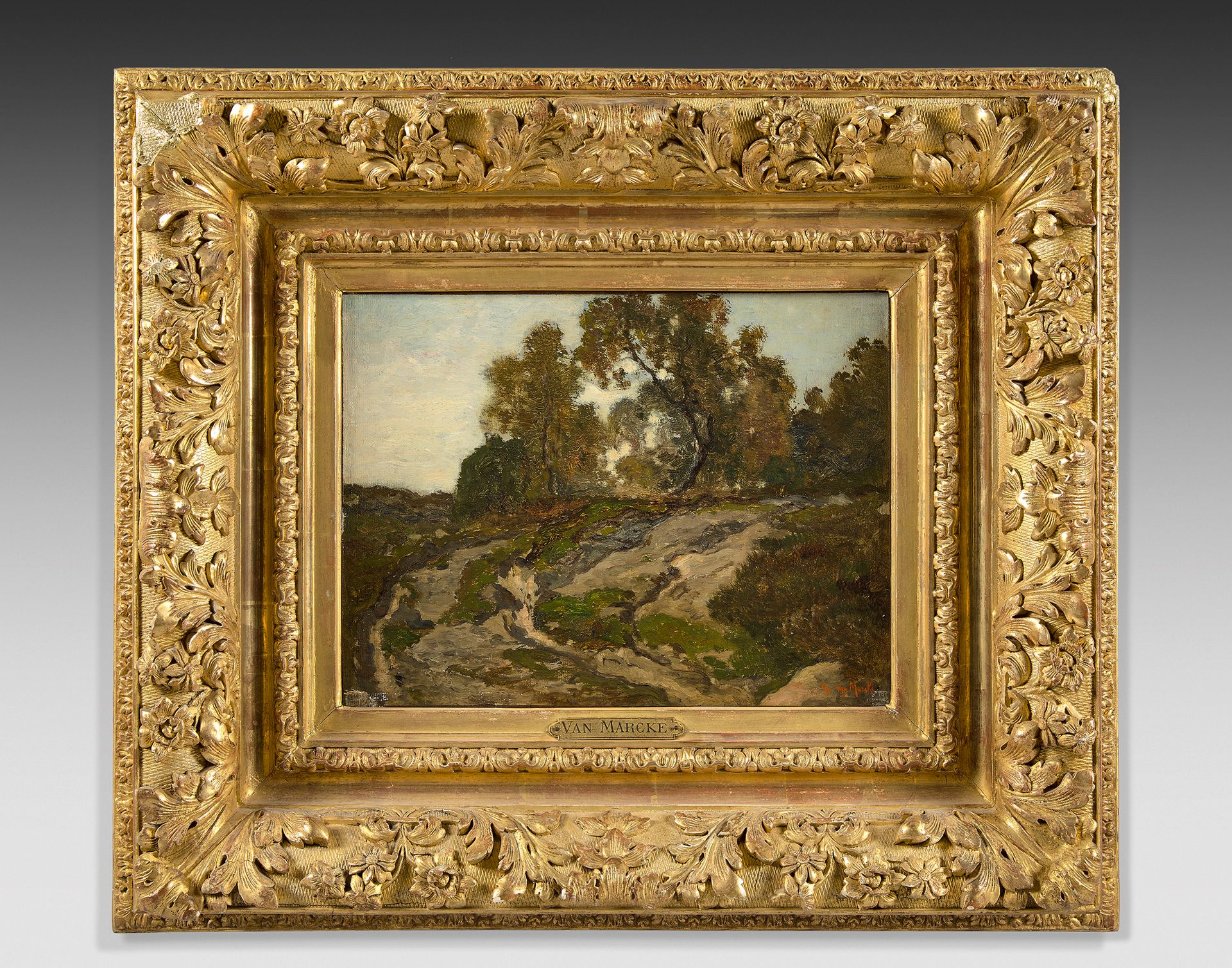 Charles Émile van MARCKE de LUMMEN (Sèvres 1827 - Hyères 1890) 景观与路径
安装在纸板上的画布。
&hellip;