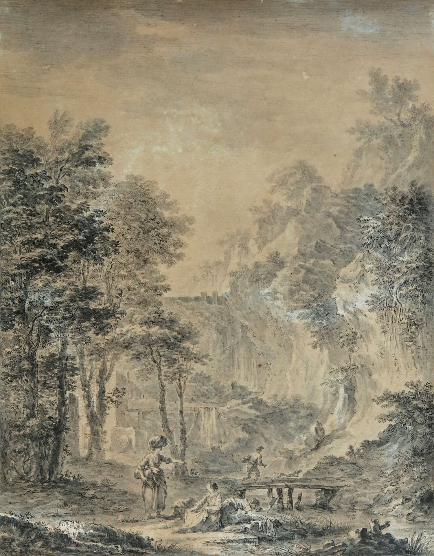 École FRANÇAISE du XVIIIe siècle, entourage de Hubert ROBERT Lavandaie vicino a &hellip;