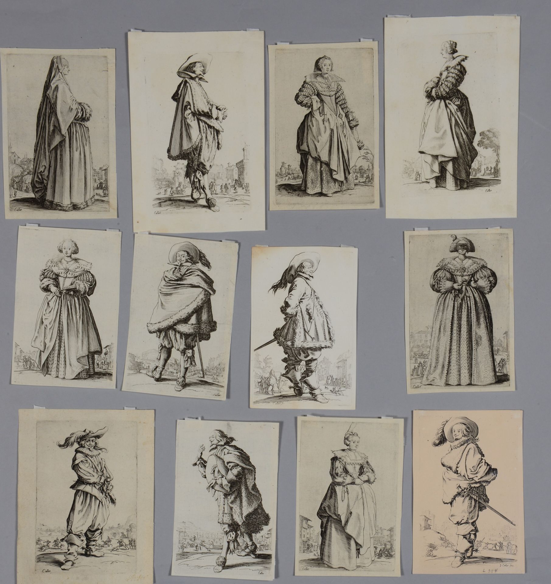 Null 雅克-卡洛特（1592-1635）《贵族》。全系列12张图。蚀刻。非常精细的校样，有丝状边缘或小边缘，有些是稍晚印刷的，有些是染色的，变薄的，有些有点&hellip;