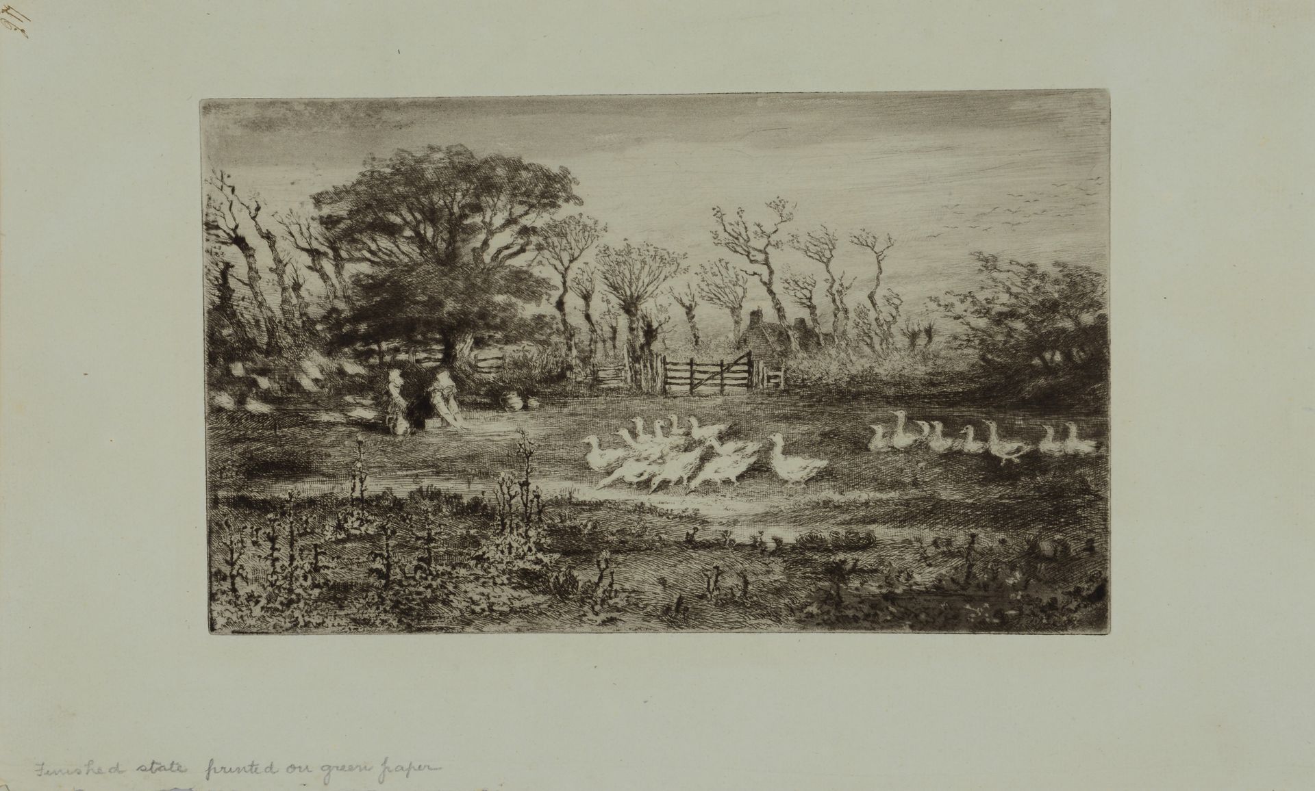Null Félix BUHOT (1847-1898) The Geese. 1887. Etching and drypoint on greenish l&hellip;