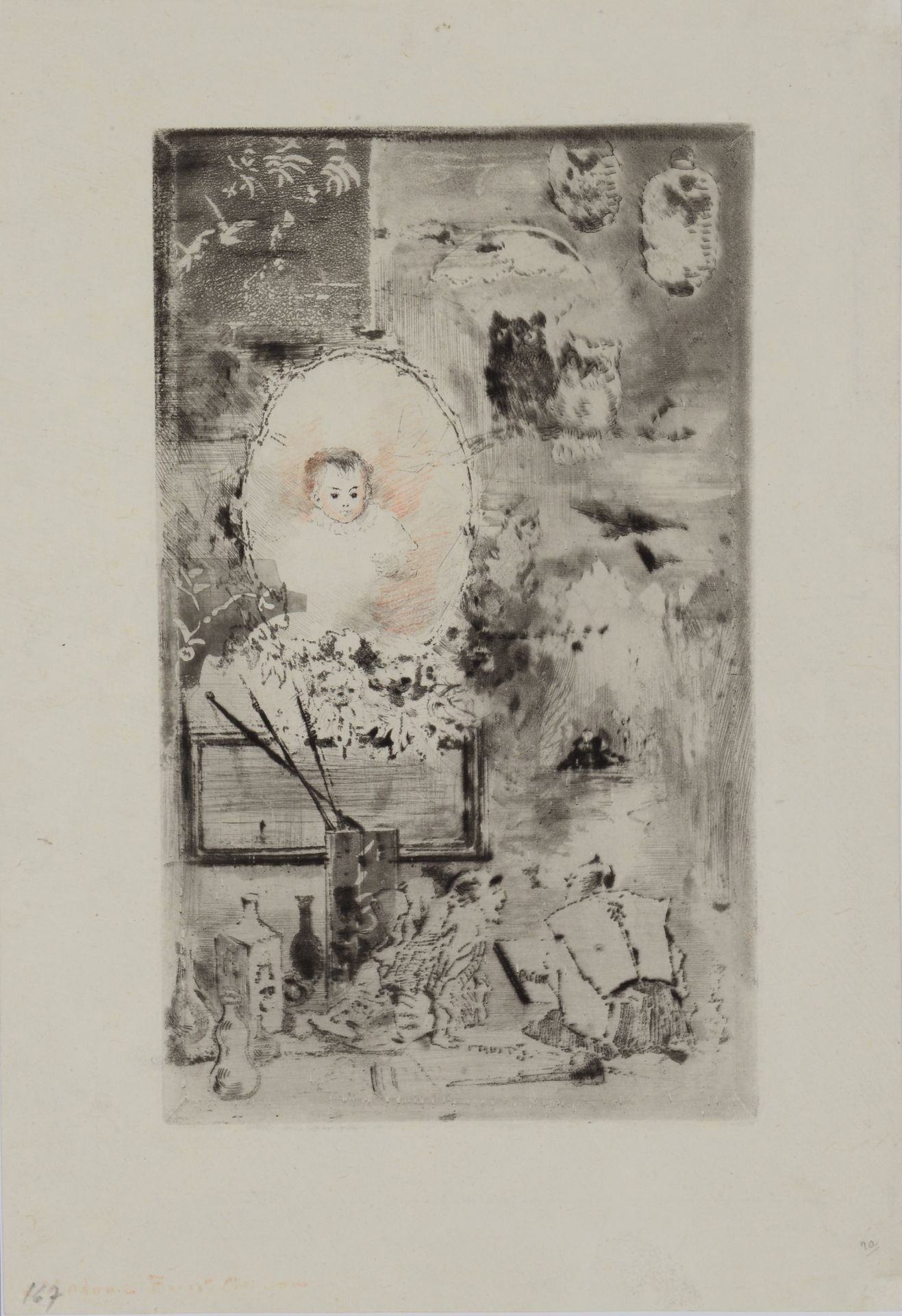 Null Félix BUHOT (1847-1898) 日本的洗礼。1887.瓷器纸上的蚀刻、干点和水印。一个非常精细的样张，有一些彩色铅笔的亮点，针孔，微小&hellip;