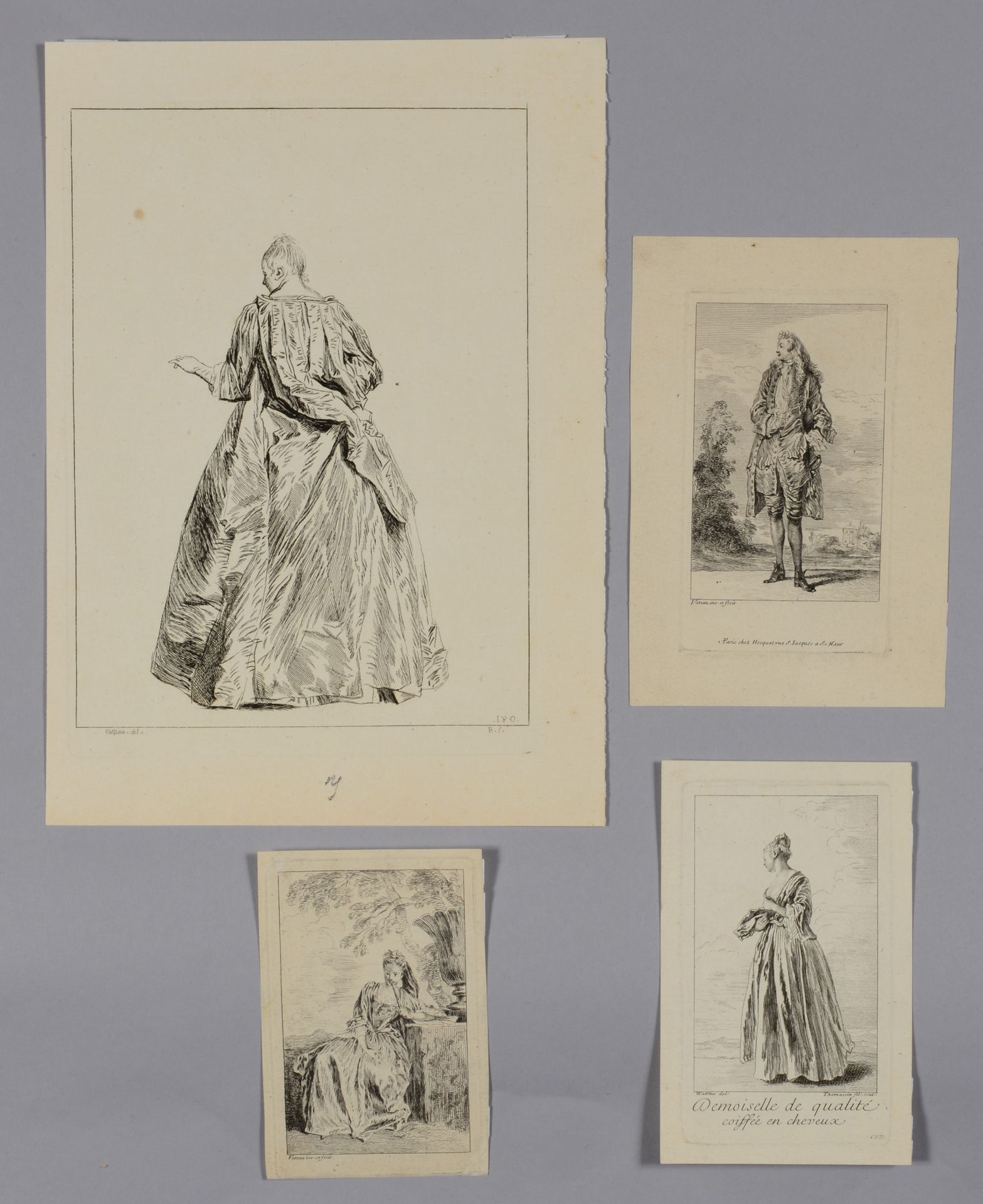 Null Jean-Antoine WATTEAU (1684-1721) d'après Femme en robe de dos, planche des &hellip;