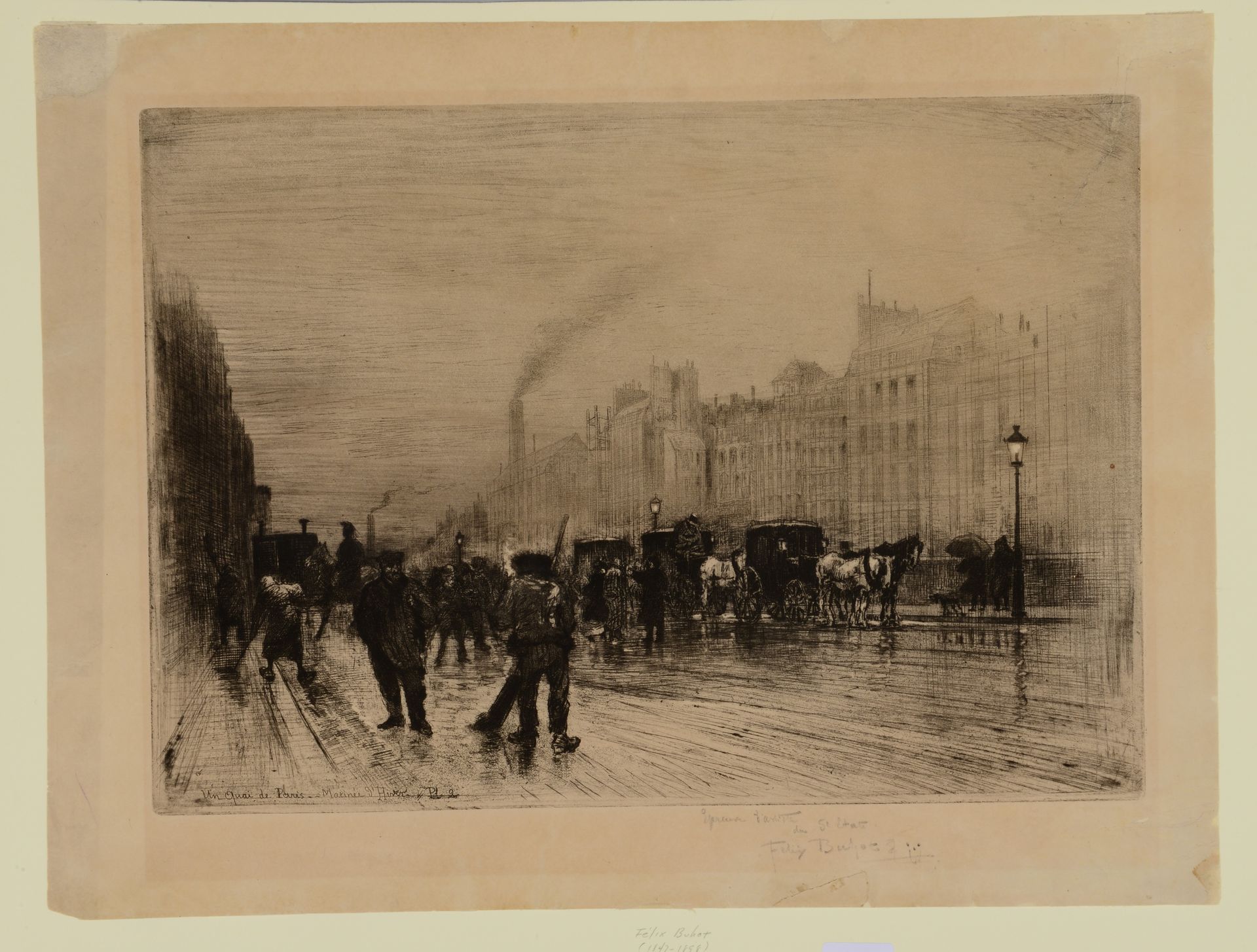 Null Félix BUHOT (1847-1898) Matinée d'hiver sur les quais. Eau-forte, pointe sè&hellip;
