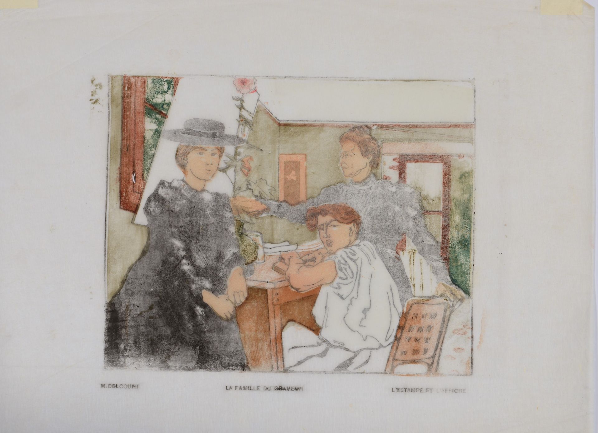 Null Maurice DELCOURT (1877-1917) La famiglia dell'incisore. C.1900. Legno color&hellip;
