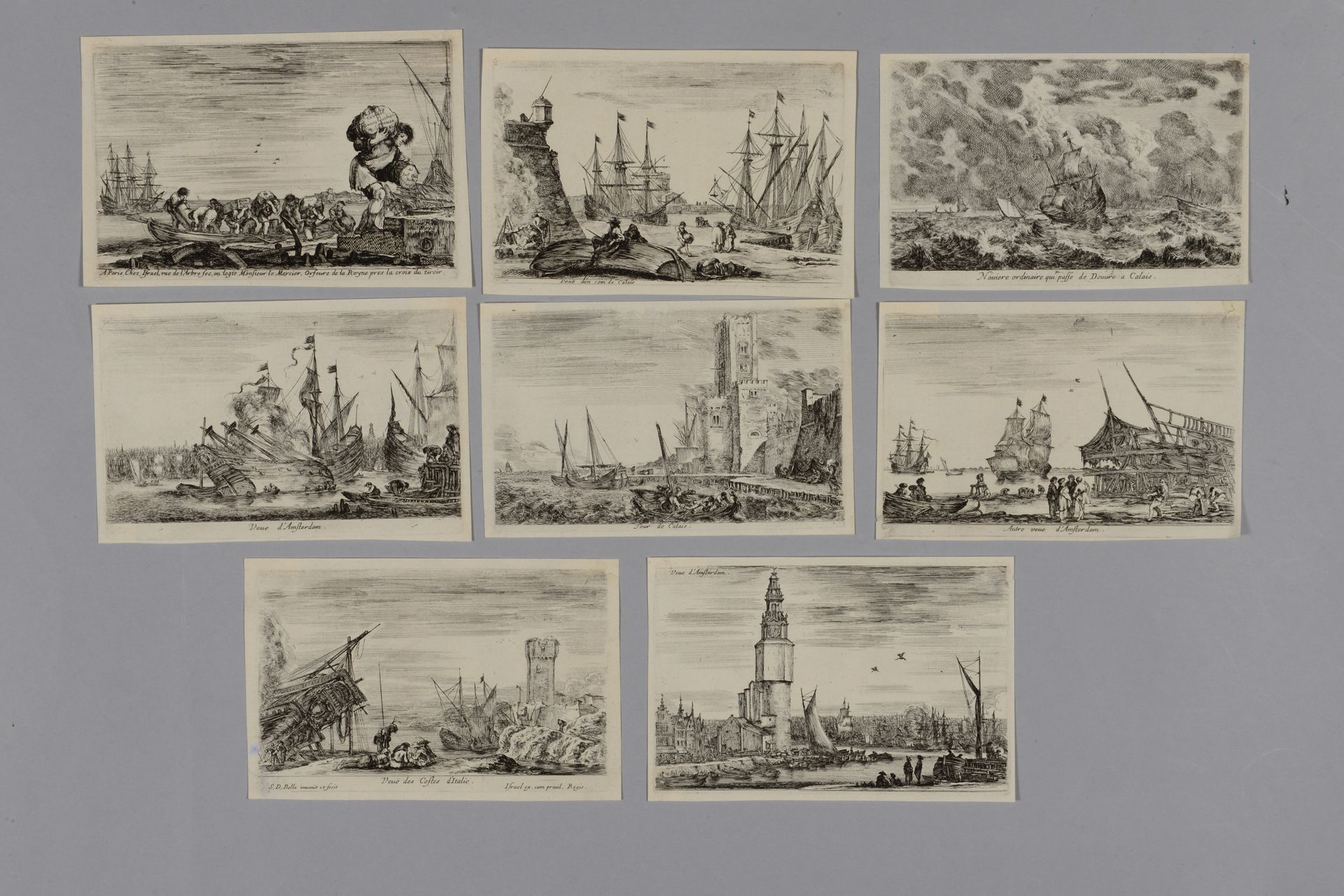 Null Stephano DELLA BELLA (1640-1664) Ansichten von Seehäfen. Serie von 8 Tafeln&hellip;