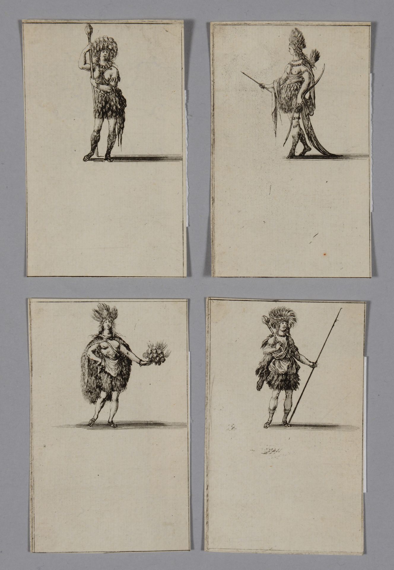 Null Stephano DELLA BELLA (1640-1664) 新法国，尼加拉瓜，巴西，波派安。4张来自《地理游戏》系列的52张图。蚀刻版画，非常精&hellip;