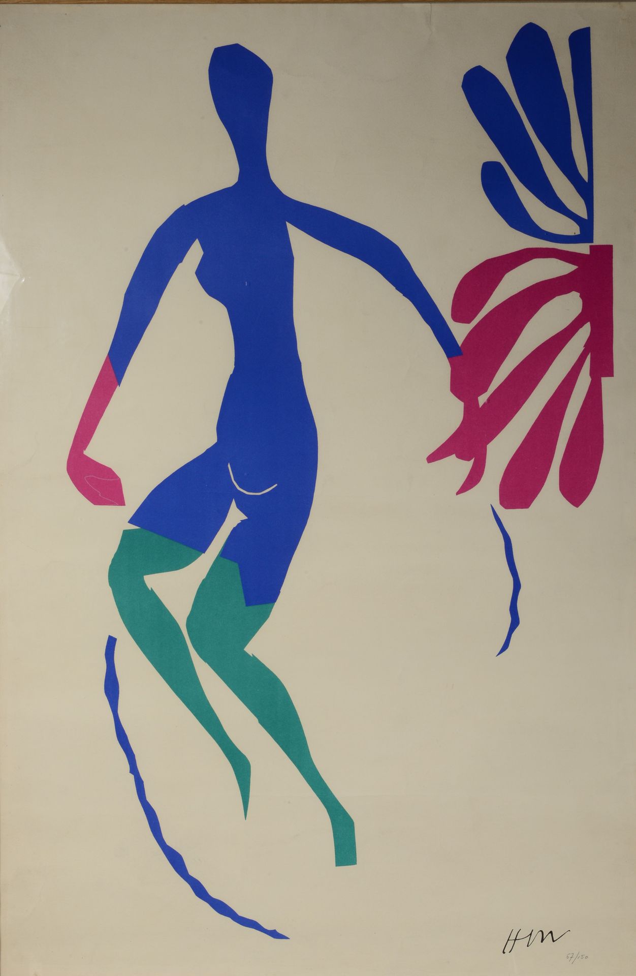 Null (后）亨利-马蒂斯（1869-1954）《蓝色女人和绿色长袜》。平版印刷海报。在板块中签署了首字母，编号为67/150。101厘米 x 67厘米