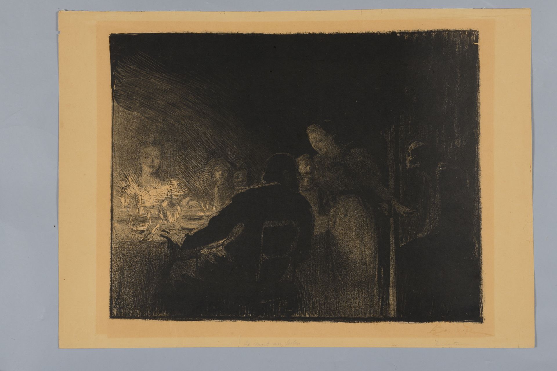 Null Albert BESNARD (1949-1934) La Visiteuse.石版画，水波纹纸，右下方有棕色墨水签名，褪色，有点发黄。出版于 "l'&hellip;