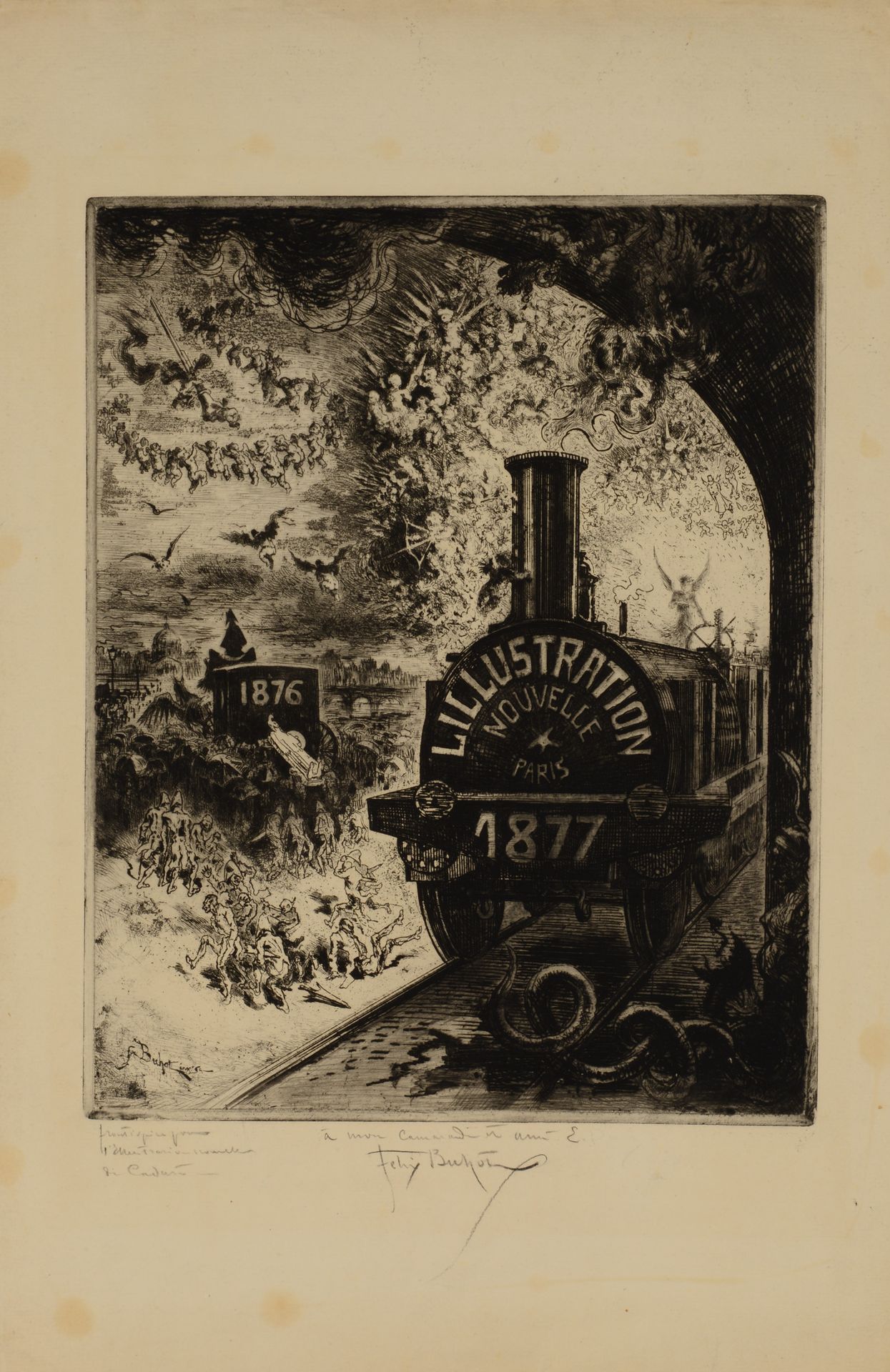 Null 费利克斯-布霍特(1847-1898)1877年为《新画报》画的封面。蚀刻、干点在略微发黄的纸上，非常好的最终状态的证明，由Buhot注释、奉献并签名&hellip;