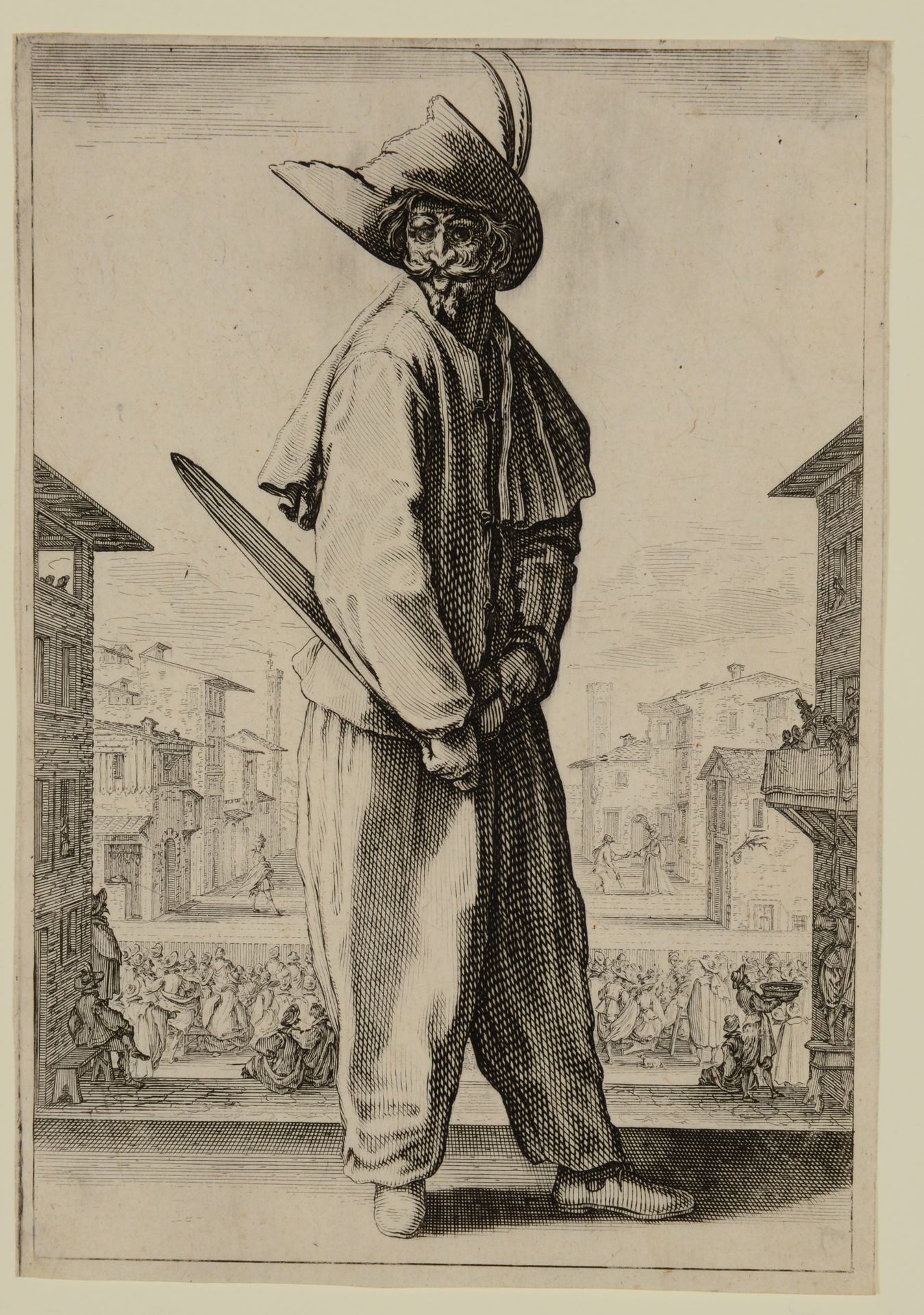 Null Jacques CALLOT (1592-1635) "三条裤子 "系列中的Zani或Scapin。蚀刻。非常好的证明，在剪版之前就已剪好，有小的事故&hellip;