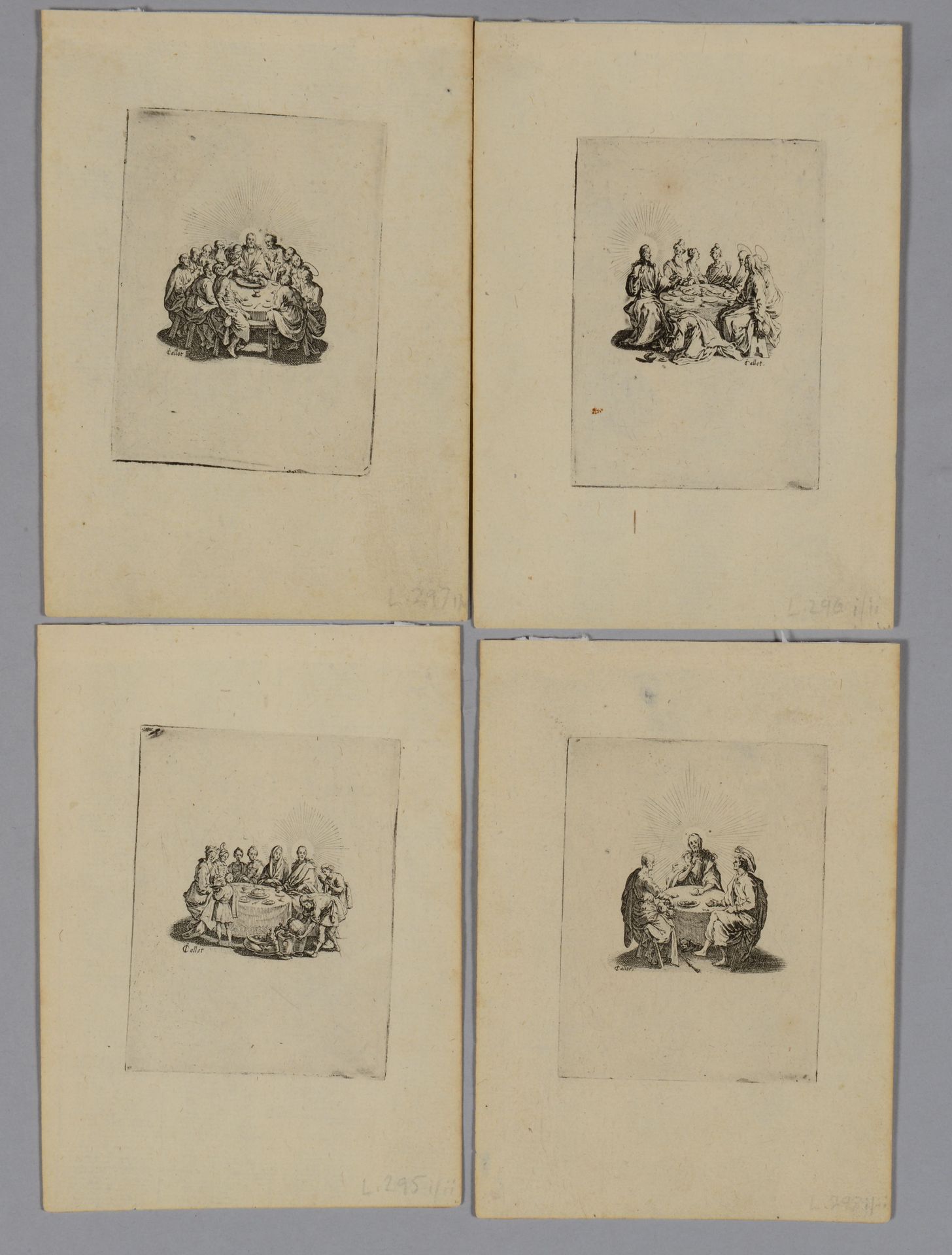 Null 雅克-卡洛（1592-1635）《四次宴会》。一系列的4个板块。 蚀刻版画，数字前有非常好的样张，非常轻微的发黄，微小的缺损，一些雀斑，背面有安装条。&hellip;