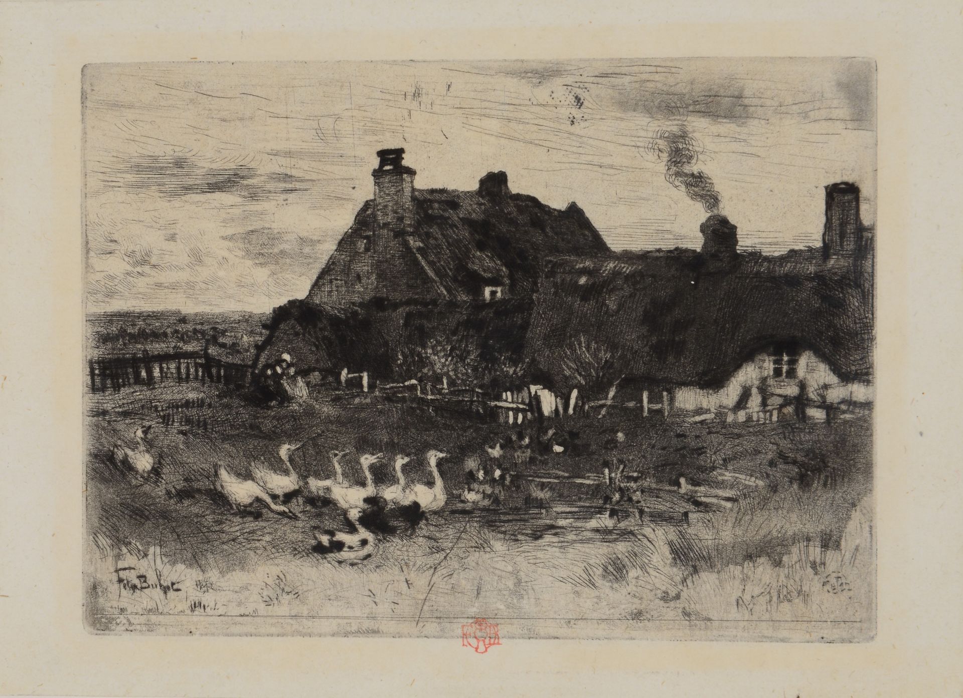 Null Félix BUHOT (1847-1898) Les petites Chaumières (Die kleinen Reetdachhäuser)&hellip;