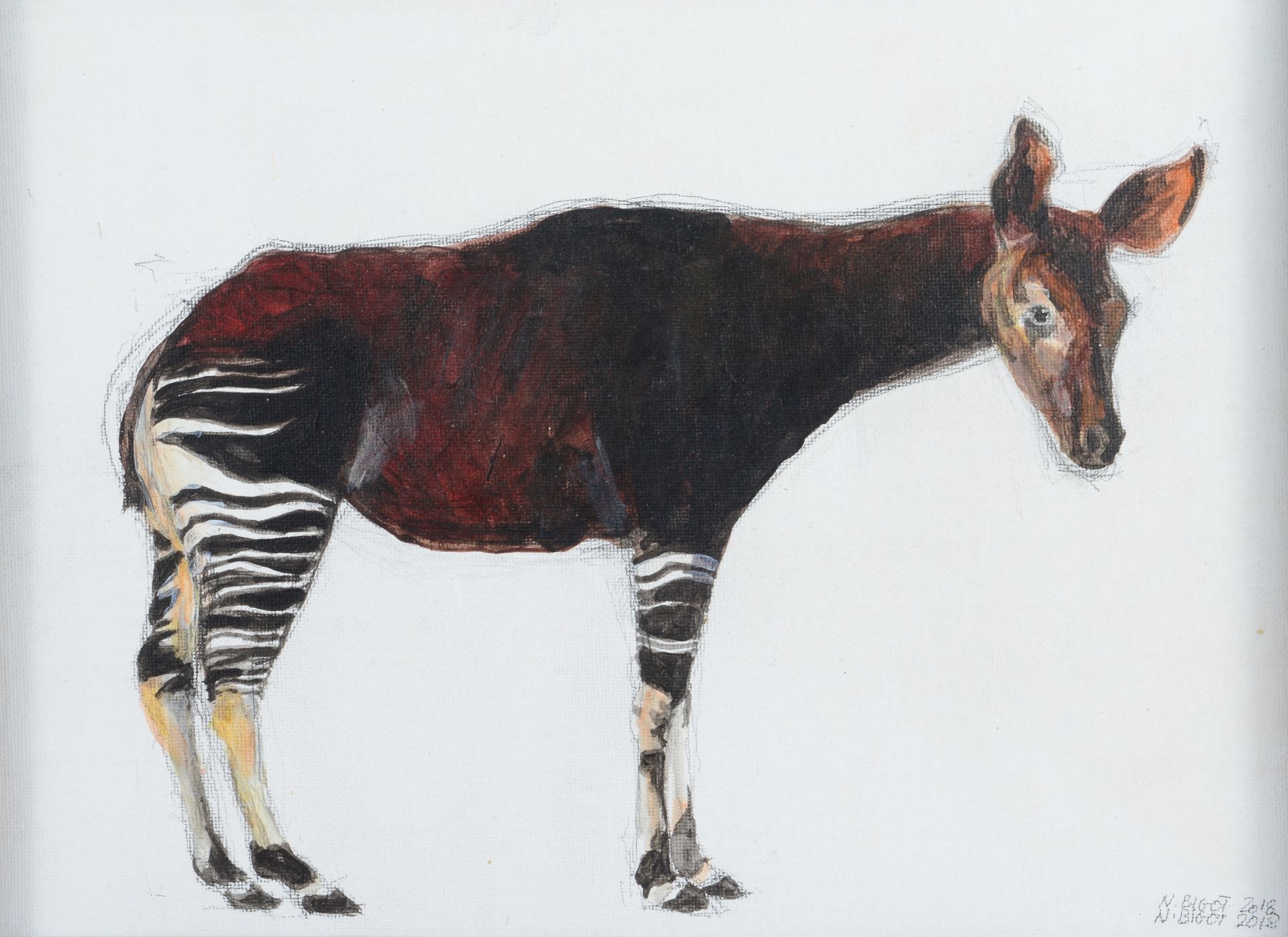 Null Nicolas BIGOT. Okapi. Acrylic on canvas board signed and dated 2018 lower r&hellip;